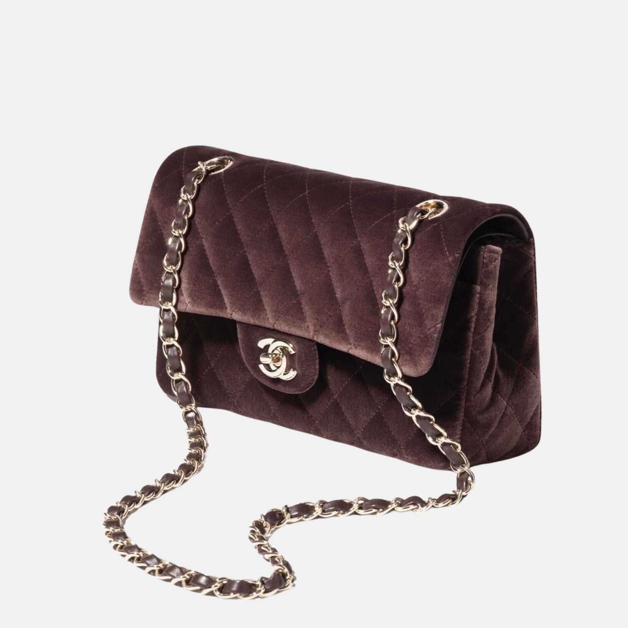 Оригінальна Small Classic Handbag In Velvet And Gold Metal Chanel – вид ззаду