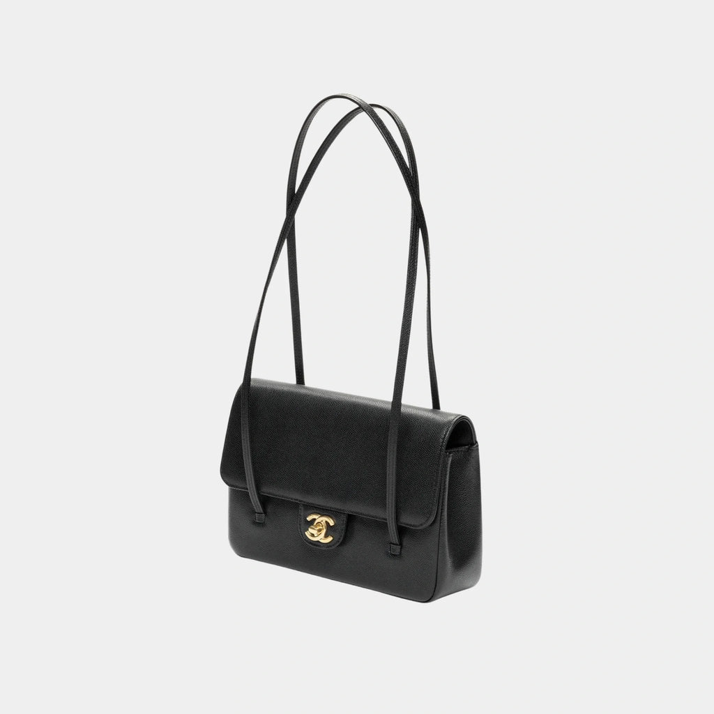 Small Flap Bag Glossy Grained Calfskin & Gold-Tone Metal Black Chanel – Гарантія оригінальності – боковий вид