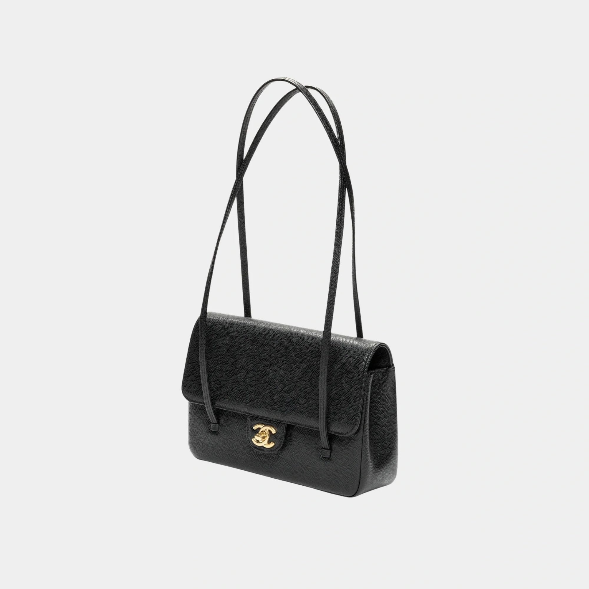Small Flap Bag Glossy Grained Calfskin & Gold-Tone Metal Black Chanel – Гарантія оригінальності – боковий вид