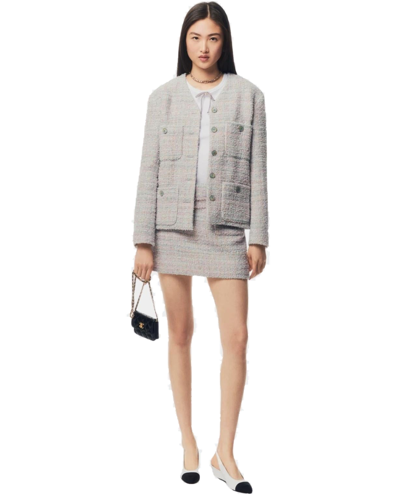 Оригінальна T Shirt Embroidered Cotton Jersey White Light Gray Chanel