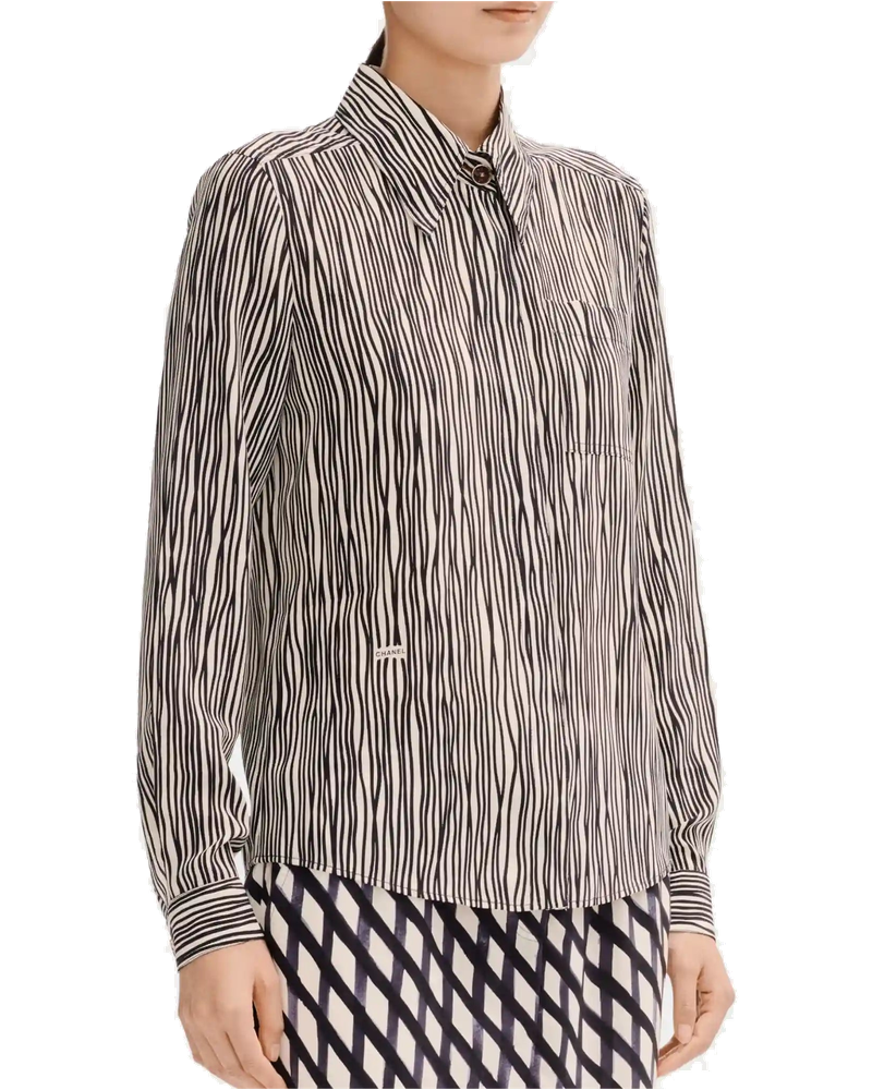 Long Sleeved Shirt In White And Black Silk Crepe Chanel – Гарантія оригінальності