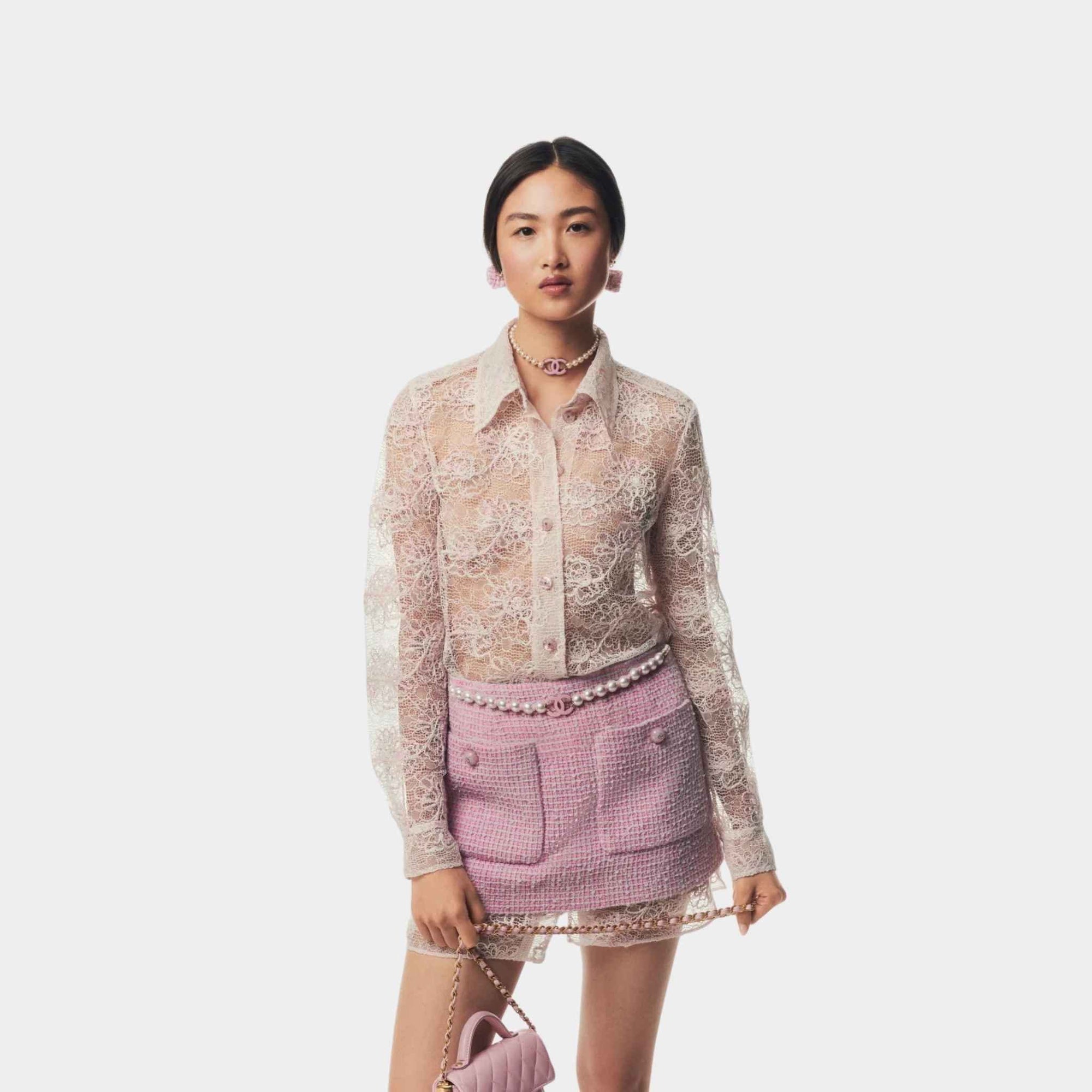 Tunic Iridescent Guipure Ecru Pink Chanel – Гарантія оригінальності – боковий вид