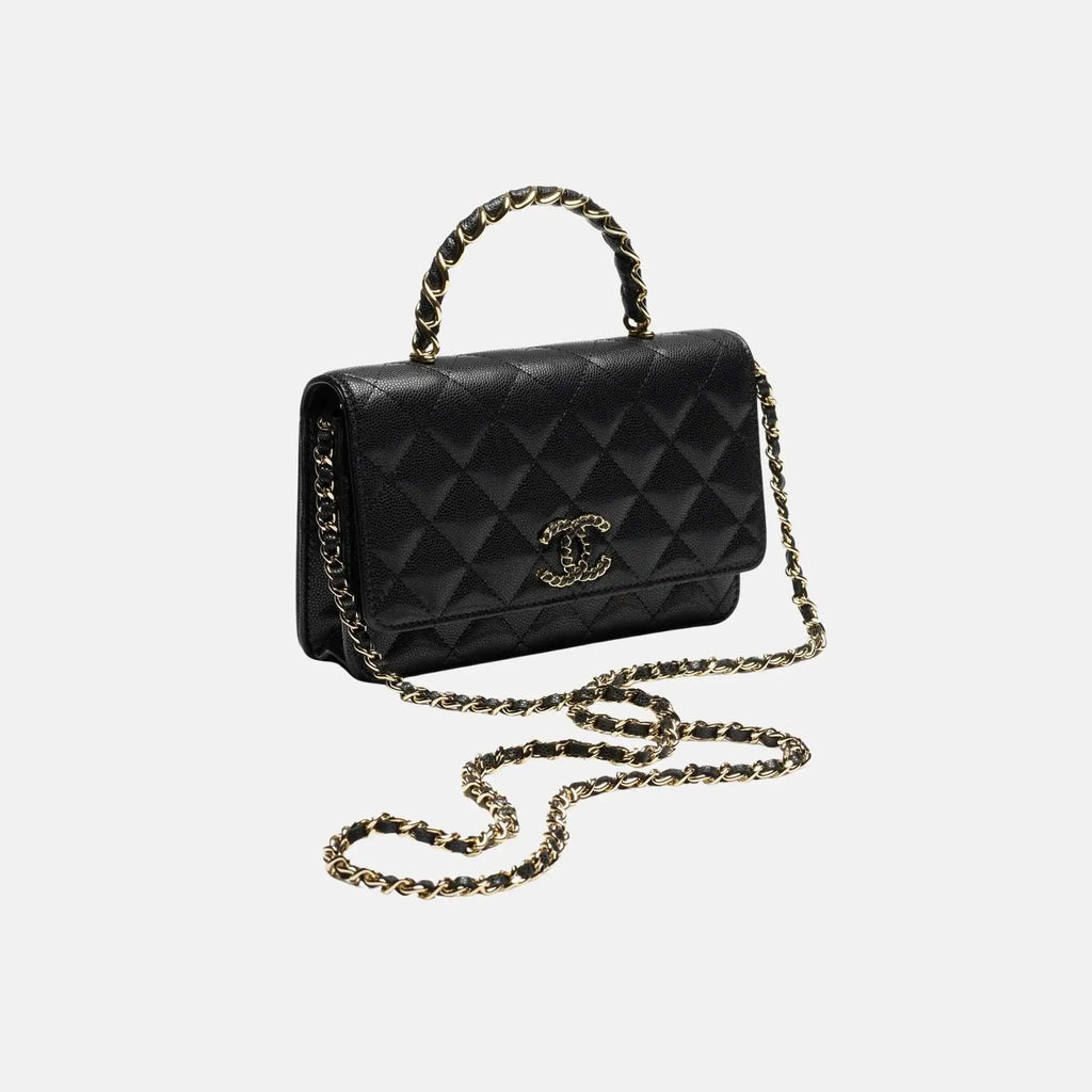 Wallet On Chain Grained Shiny Calfskin Gold Tone Metal Chanel – Гарантія оригінальності – боковий вид