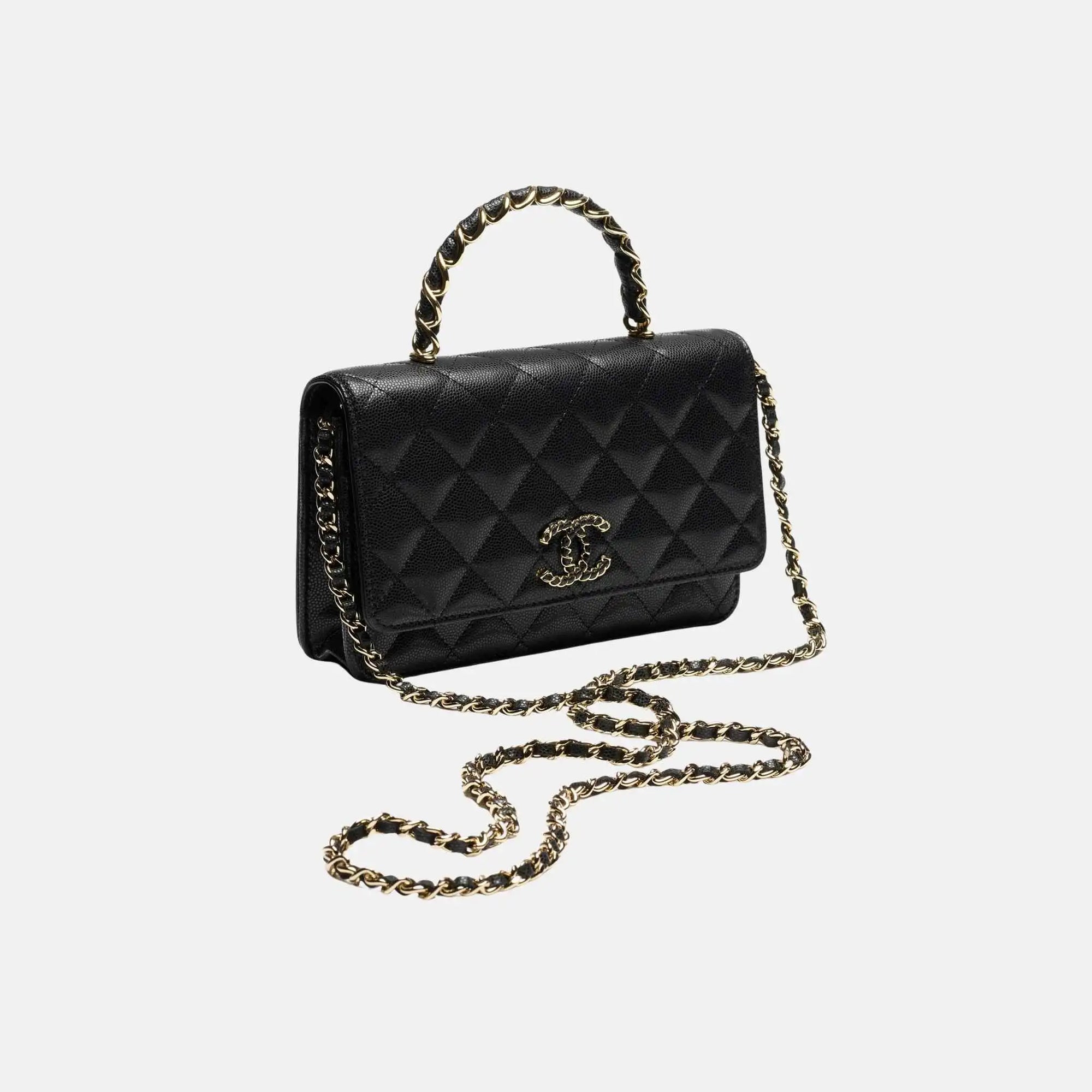 Wallet On Chain Grained Shiny Calfskin Gold Tone Metal Chanel – Гарантія оригінальності – боковий вид