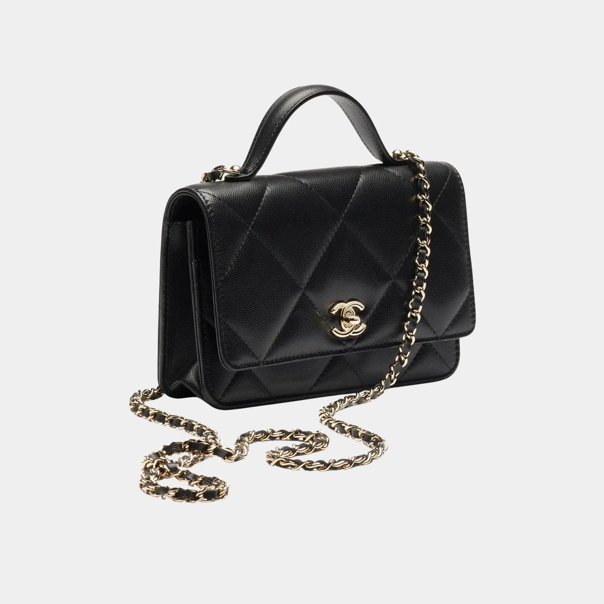 Wallet On Chain Shiny Grained Calfskin & Gold Metal Black Chanel оригінал – Купити в Україні – боковий вид