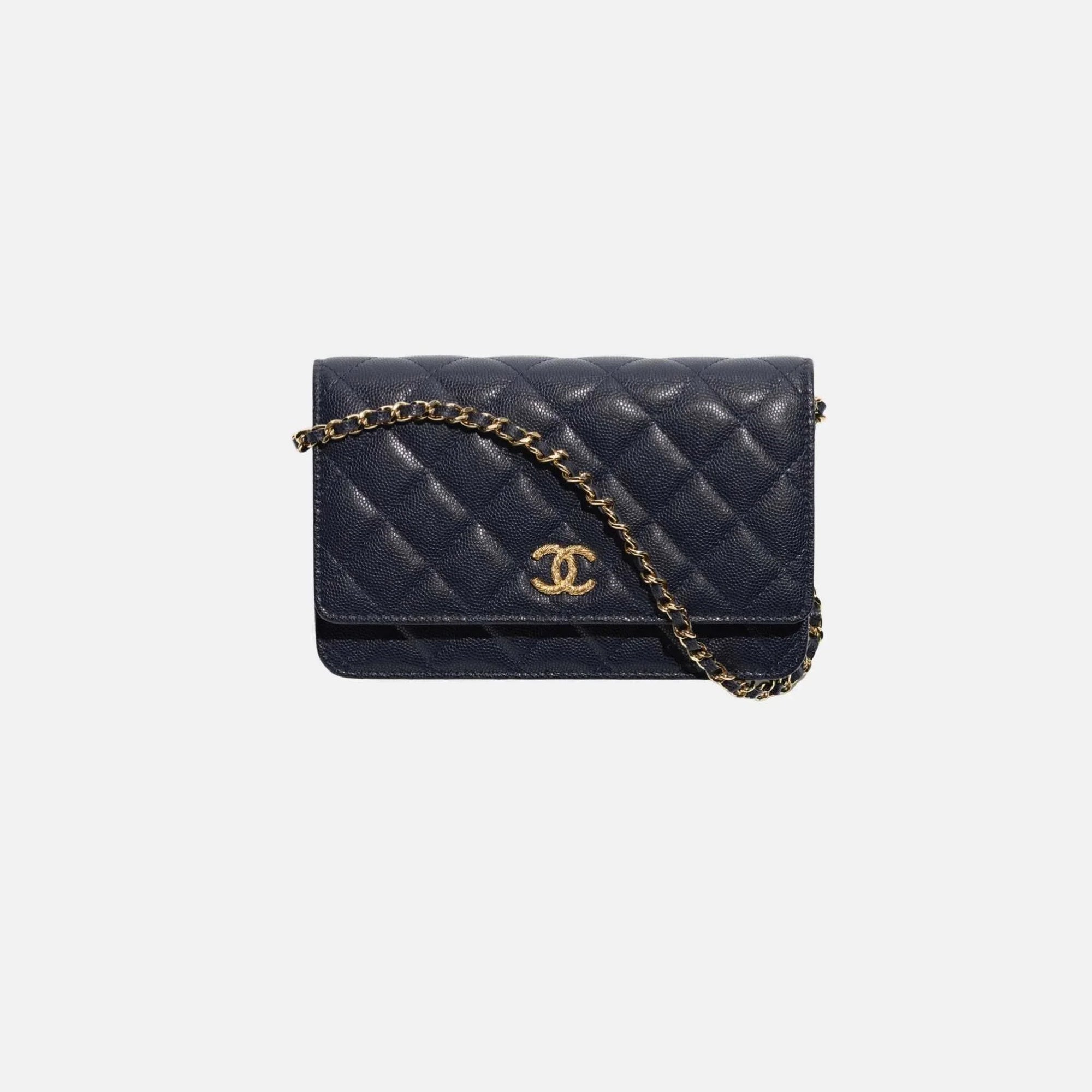 Wallet On Chain In Shiny Grained Calfskin Strass And Gold Tone Metal Chanel – Гарантія оригінальності – боковий вид