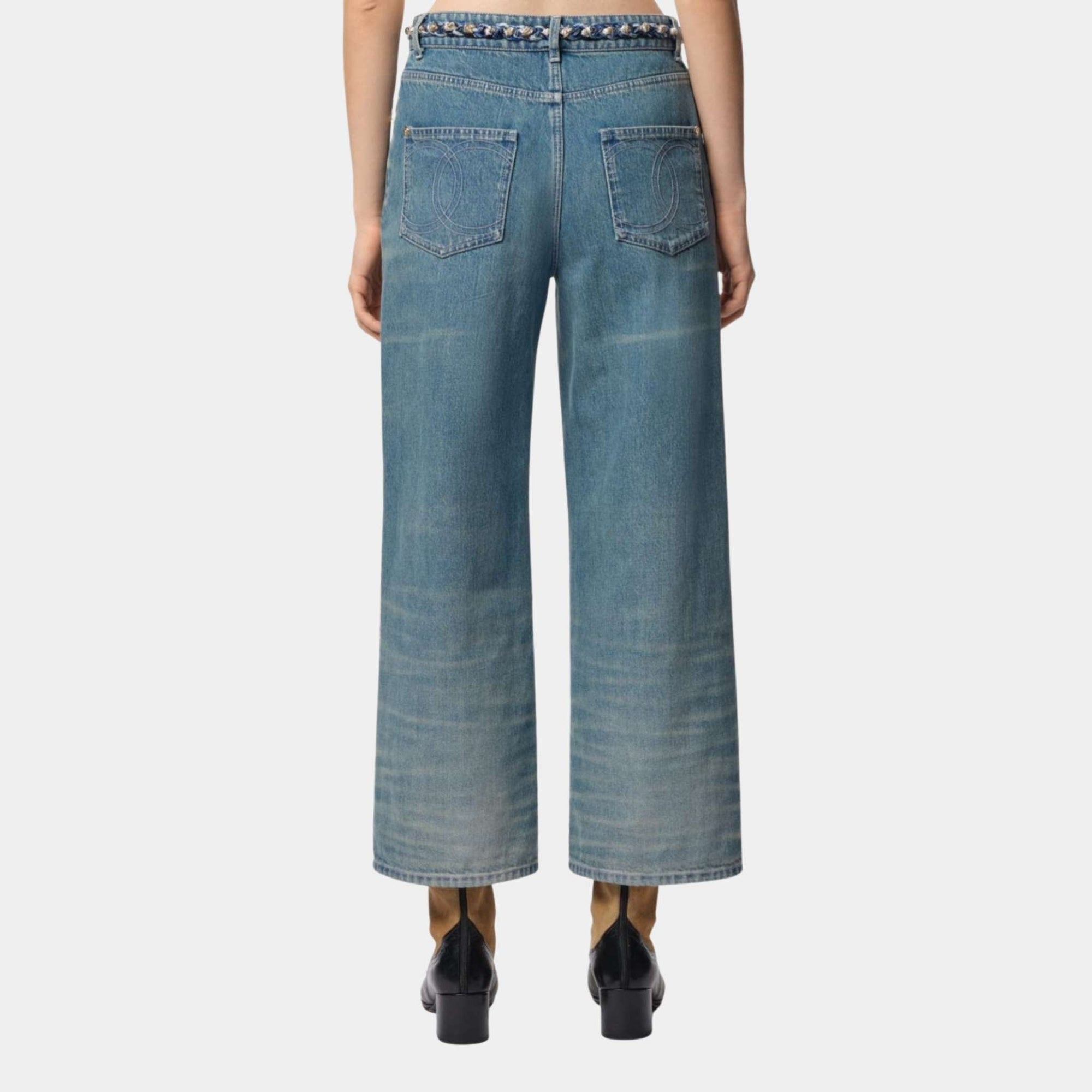 Washed Out Blue Denim Wide-Leg Denim Jeans Chanel – Гарантія оригінальності – вид ззаду