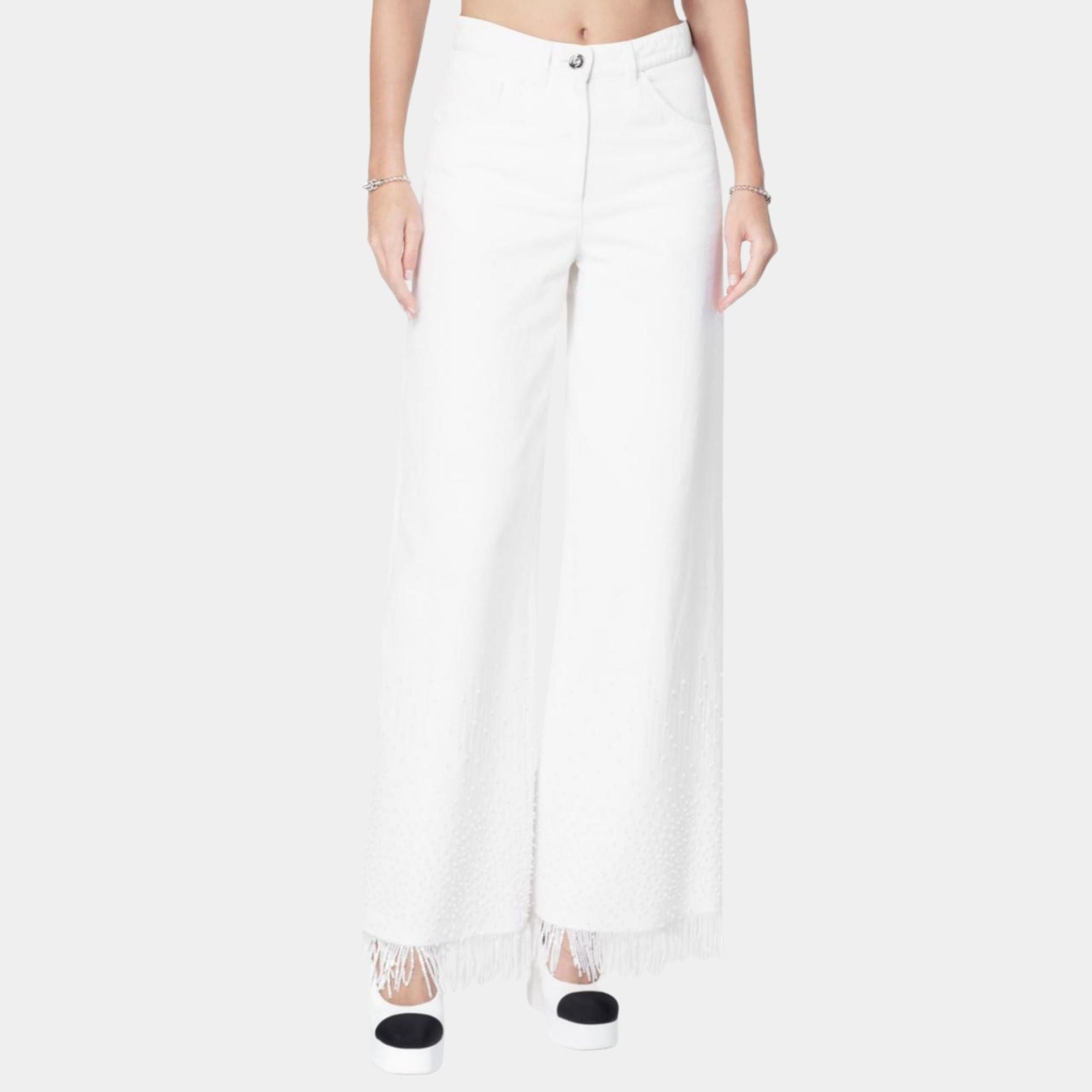 White Denim Jeans Embroidered With Beads Chanel – Гарантія оригінальності – боковий вид