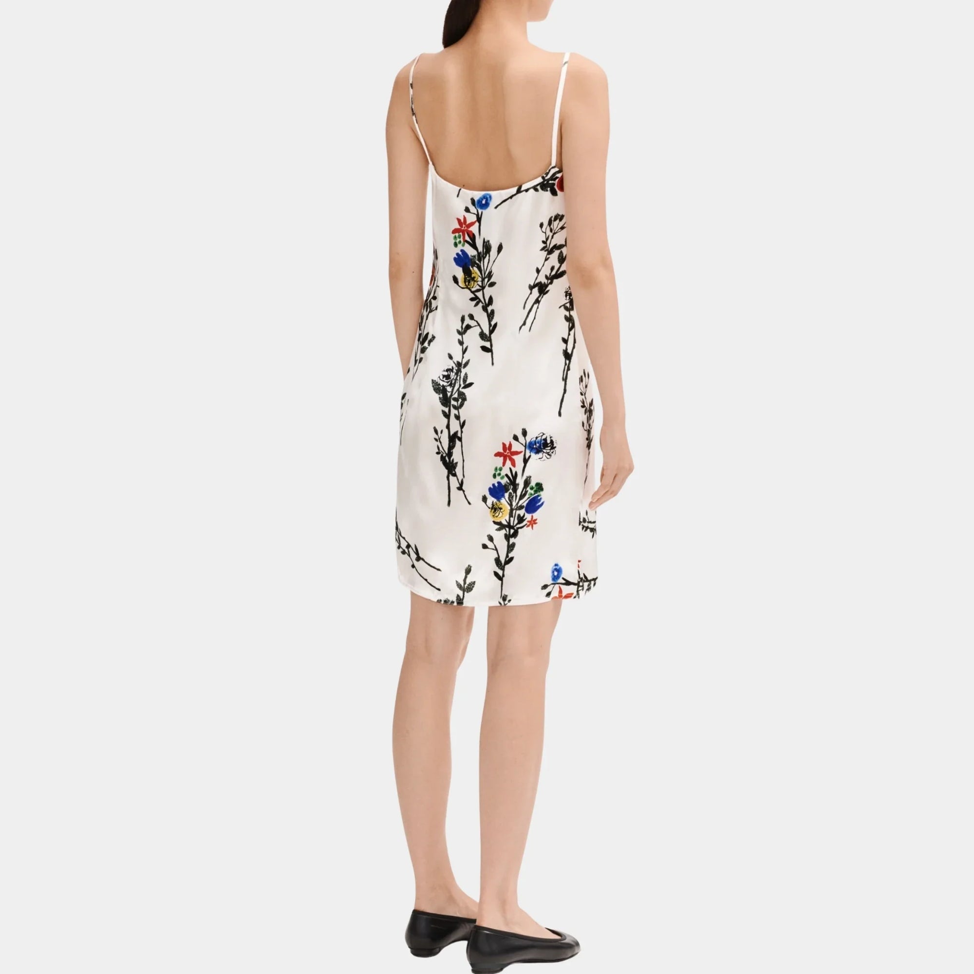 White Dress In Printed Silk Satin Chanel – Гарантія оригінальності – вид ззаду