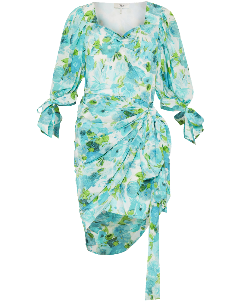 Draped Floral Print Silk Mini Dress Chloe оригінал – Купити в Україні