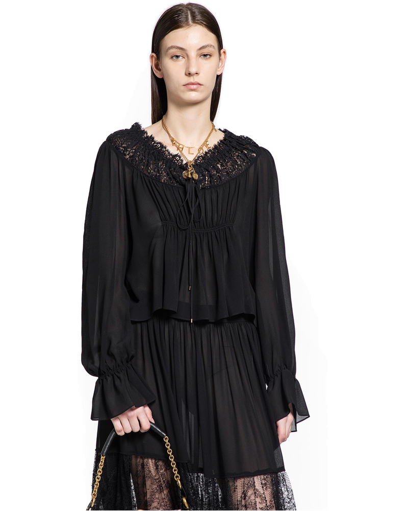 Crop Top In Silk Georgette And Lace Chloe оригінал – Купити в Україні