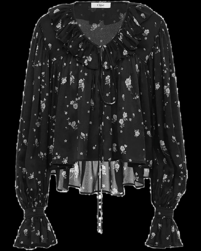 BG_REMOVED_CATALOG_Maxi top with ruffles in silk charmeuse - CHLOE