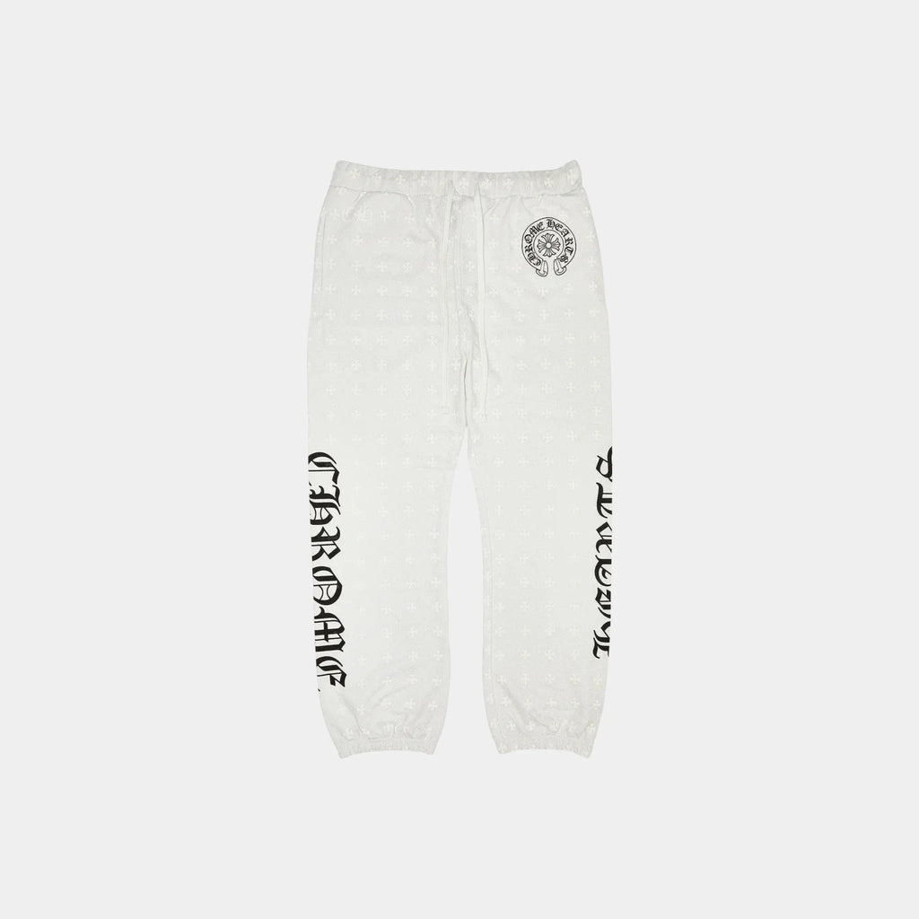 Cross Print Horse Shoe Logo White Sweat Pants Chrome hearts – Гарантія оригінальності – боковий вид