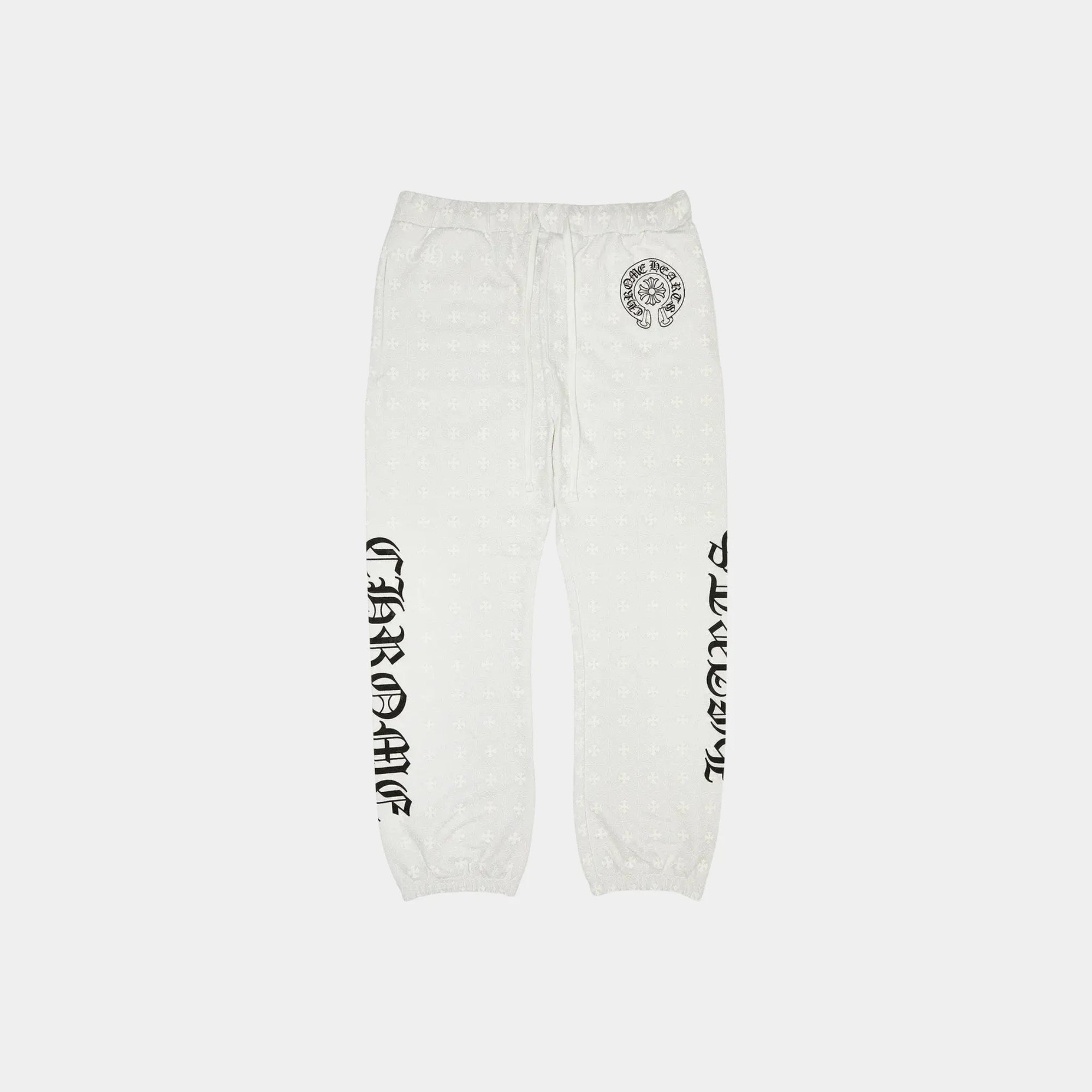 Cross Print Horse Shoe Logo White Sweat Pants Chrome hearts – Гарантія оригінальності – боковий вид