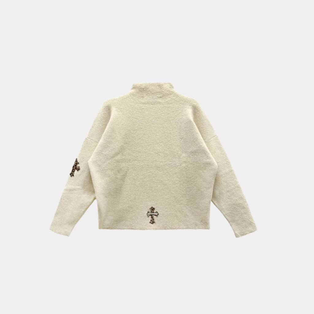 Оригінальна Knitted Cross Patch Sweater Cream & Leopard Chrome hearts – боковий вид