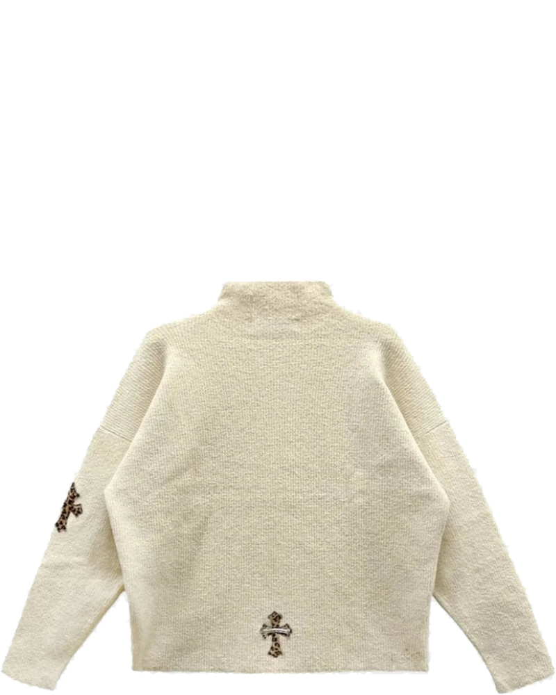 Оригінальна Knitted Cross Patch Sweater Cream & Leopard Chrome hearts
