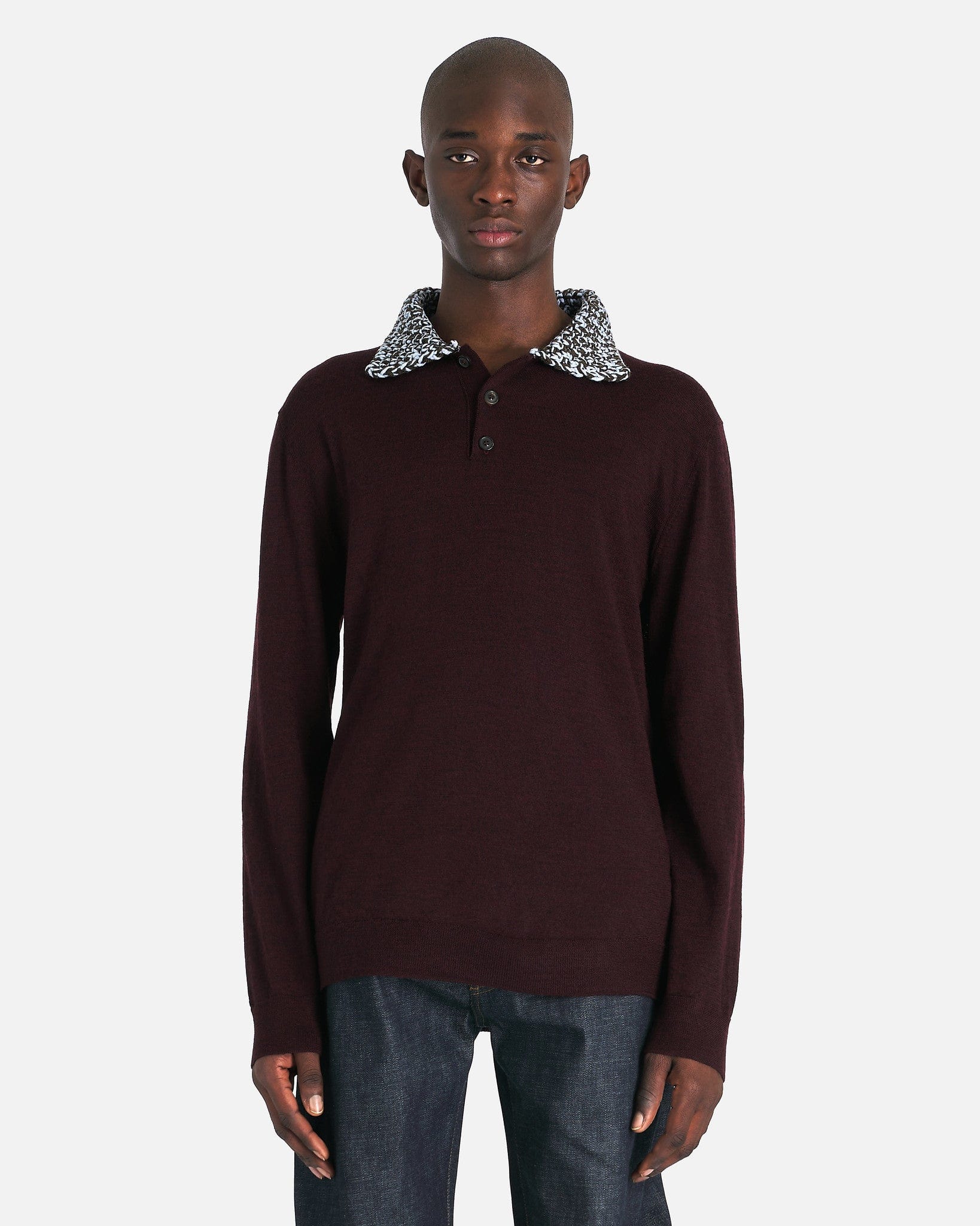 Оригінальна Chunky Detail Knit Polo Shirt In Burgundy Maison margiela – боковий вид