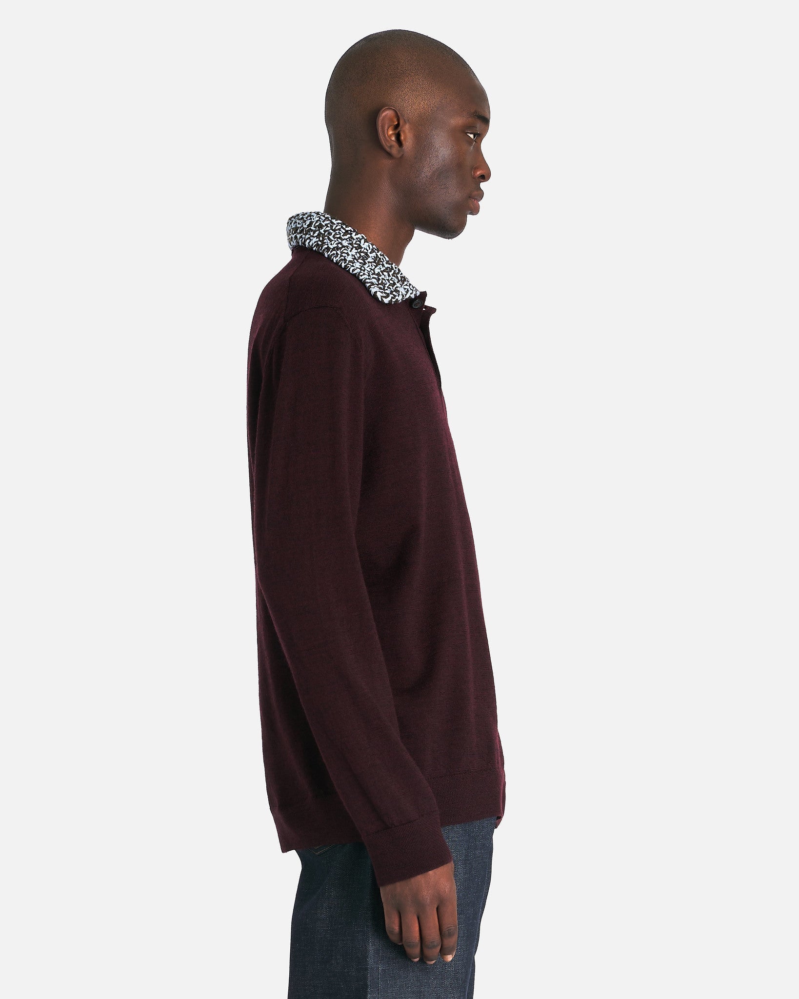 Оригінальна Chunky Detail Knit Polo Shirt In Burgundy Maison margiela – вид ззаду