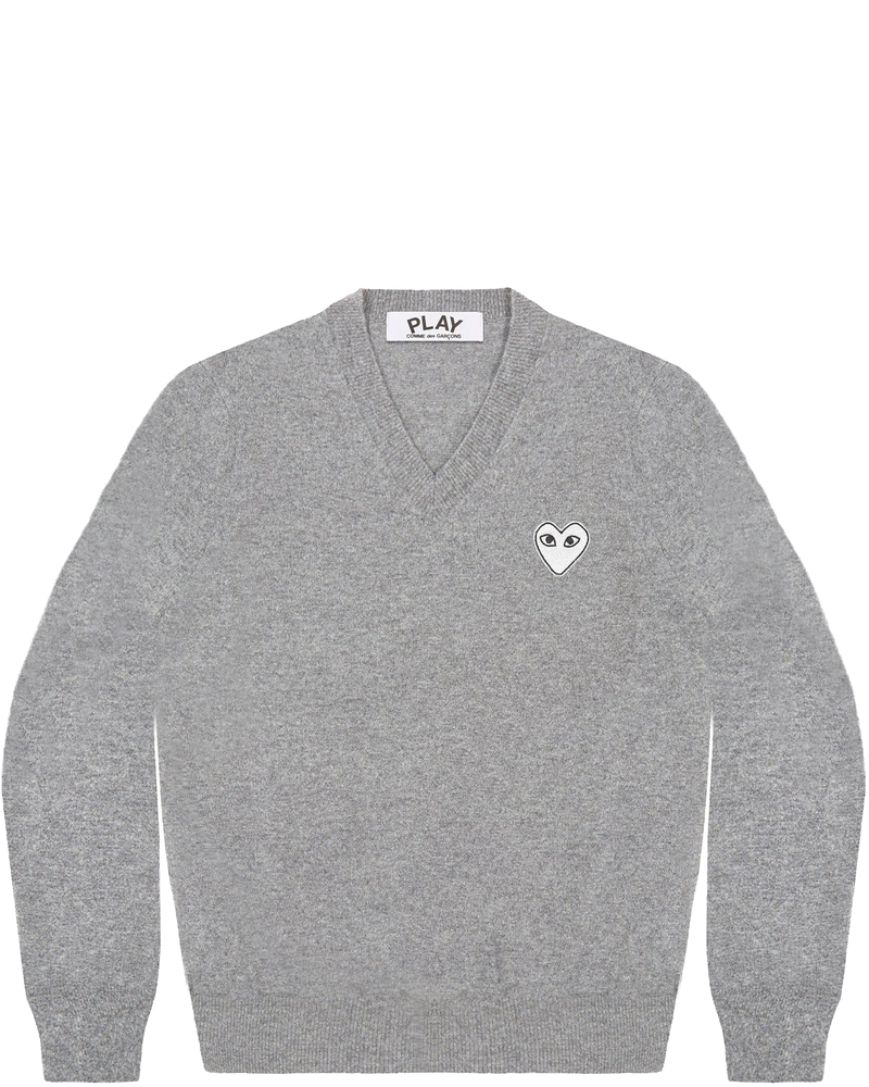 Mens White Heart V Neck Sweater Comme des garcons – Гарантія оригінальності
