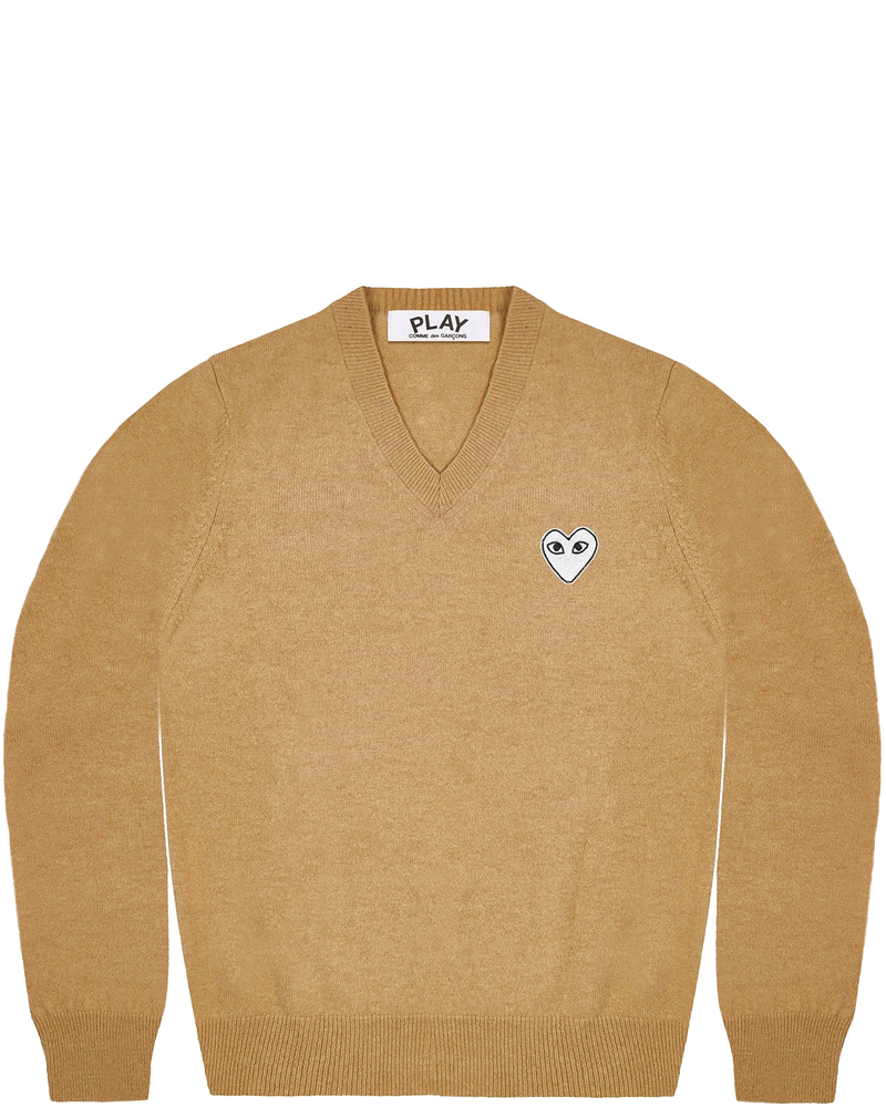 Mens White Heart V Neck Sweater Comme des garcons – Гарантія оригінальності