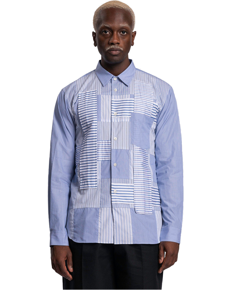 Patchwork Stripe Shirt In Blue Comme des garcons – Гарантія оригінальності