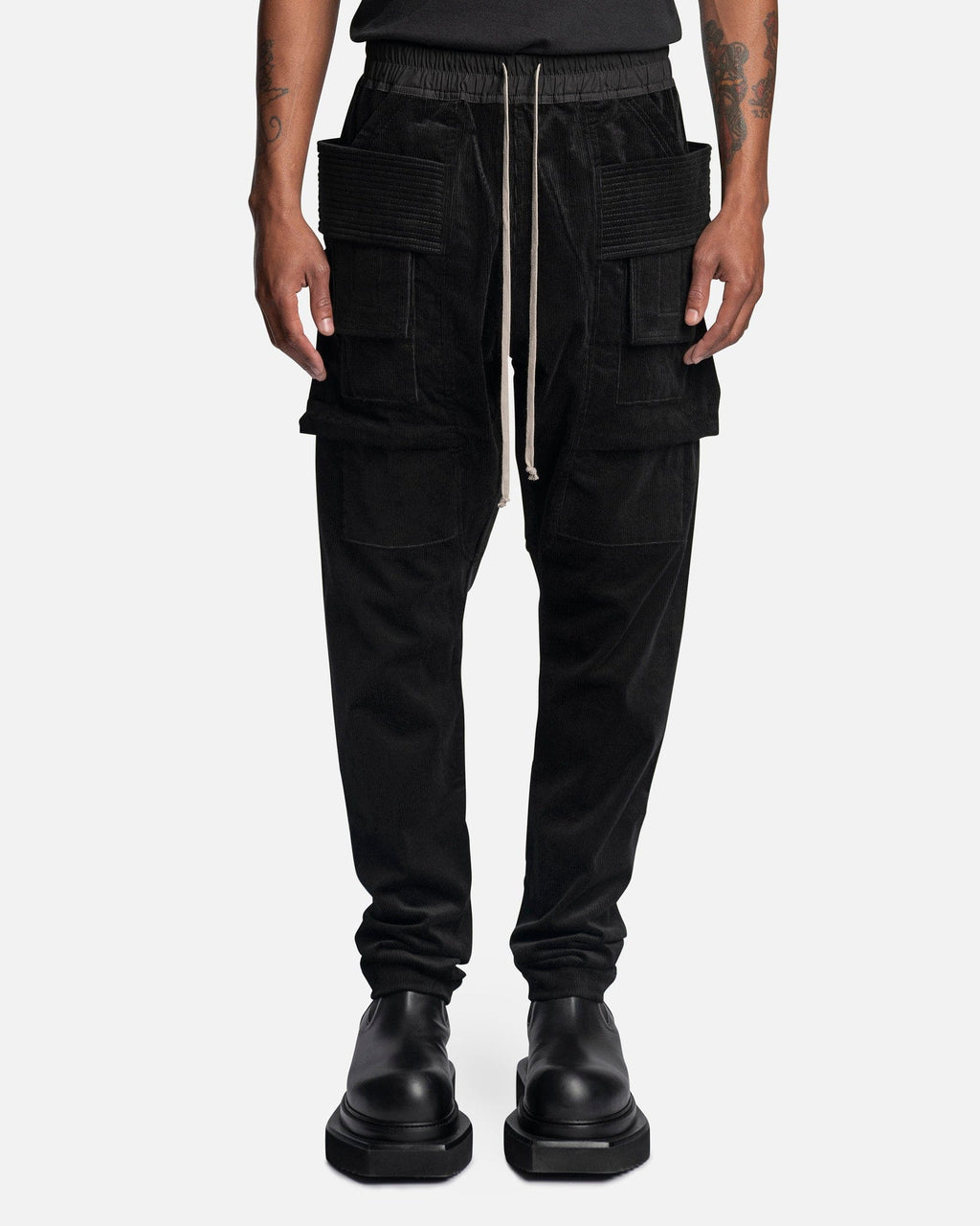 Corduroy Creatch Cargo Drawstring In Black Rick owens оригінал – Купити в Україні – боковий вид