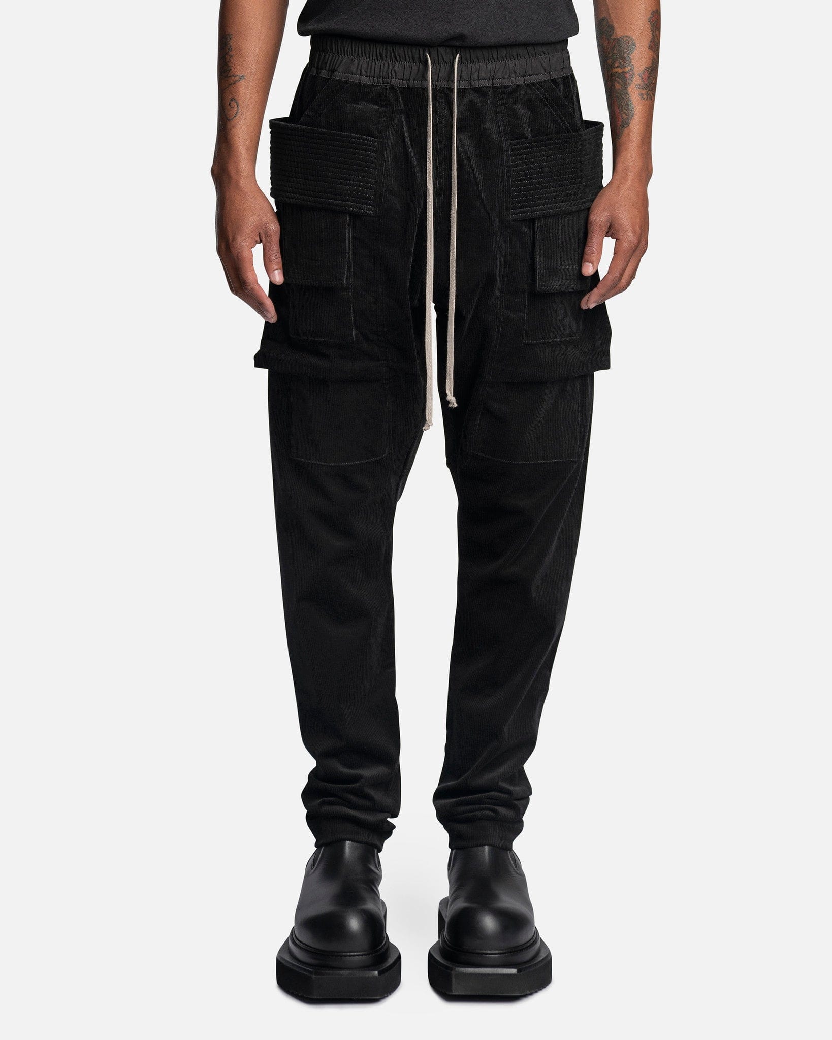 Corduroy Creatch Cargo Drawstring In Black Rick owens оригінал – Купити в Україні – боковий вид