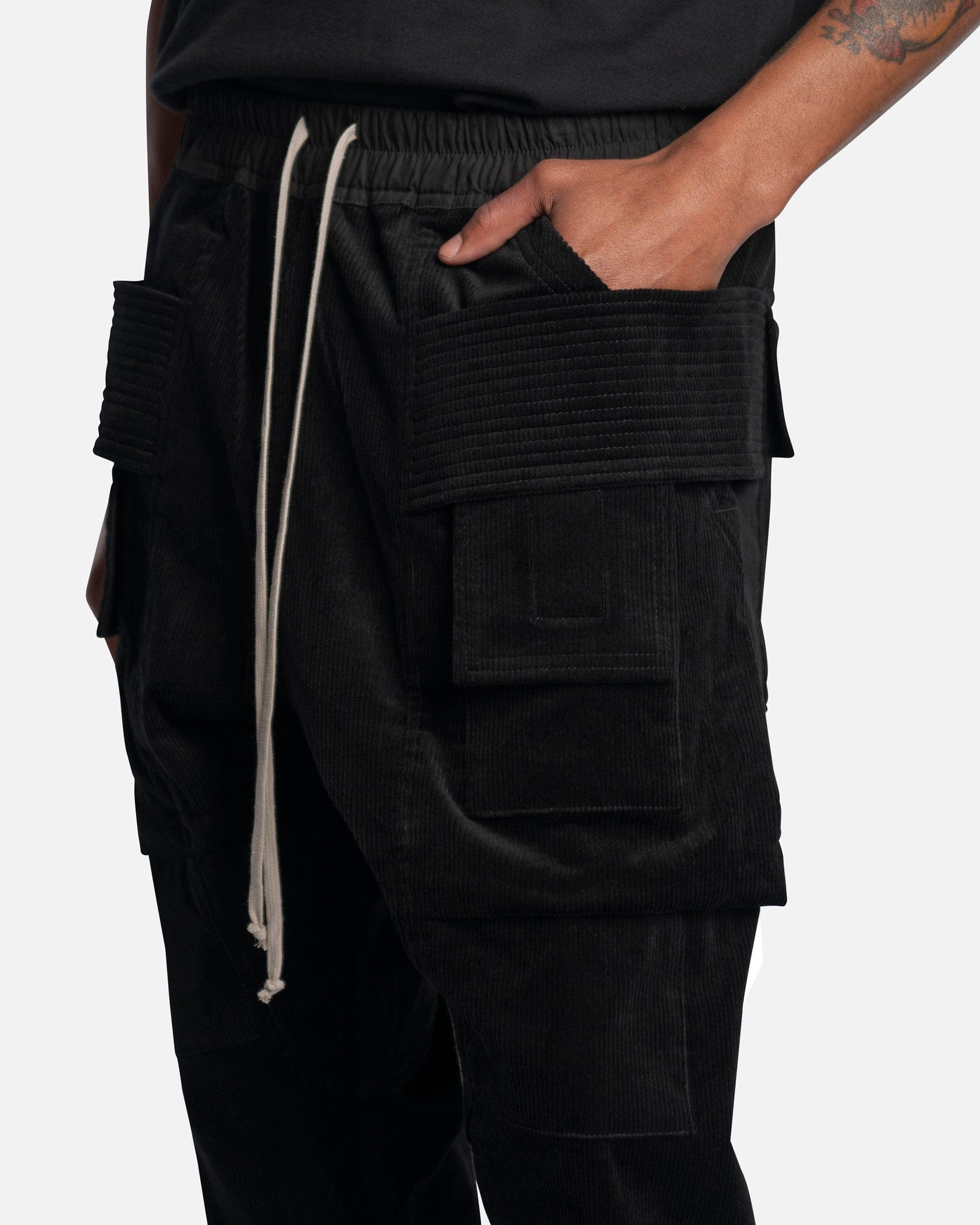 Corduroy Creatch Cargo Drawstring In Black Rick owens оригінал – Купити в Україні – збільшений вид
