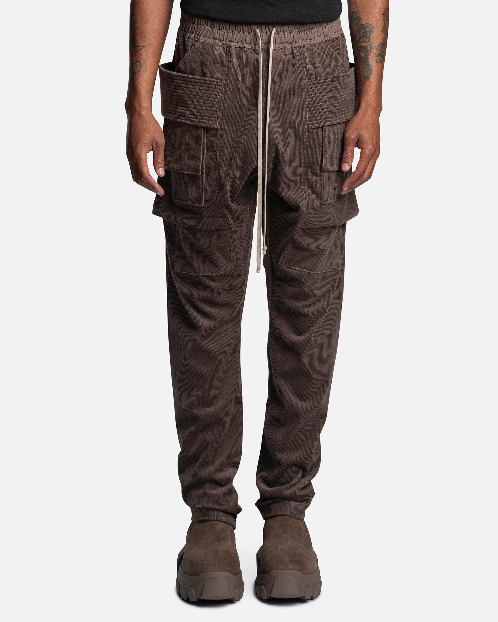 Corduroy Creatch Cargo Drawstring In Dust Rick owens – Гарантія оригінальності – боковий вид