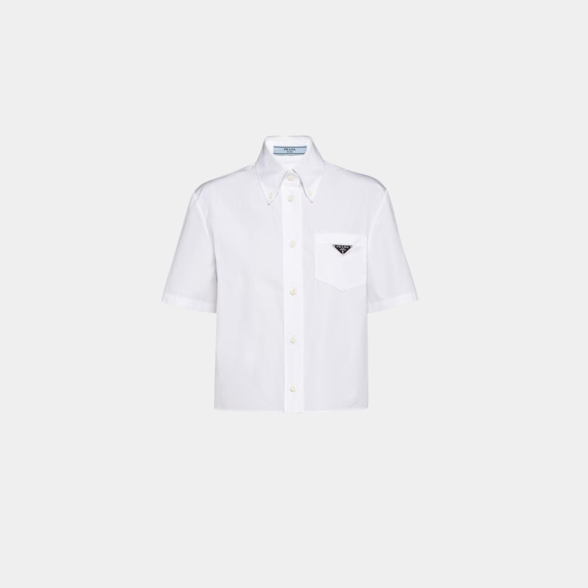 Оригінальна Cotton Cropped Short Sleeves White Poplin Shirt Prada – боковий вид