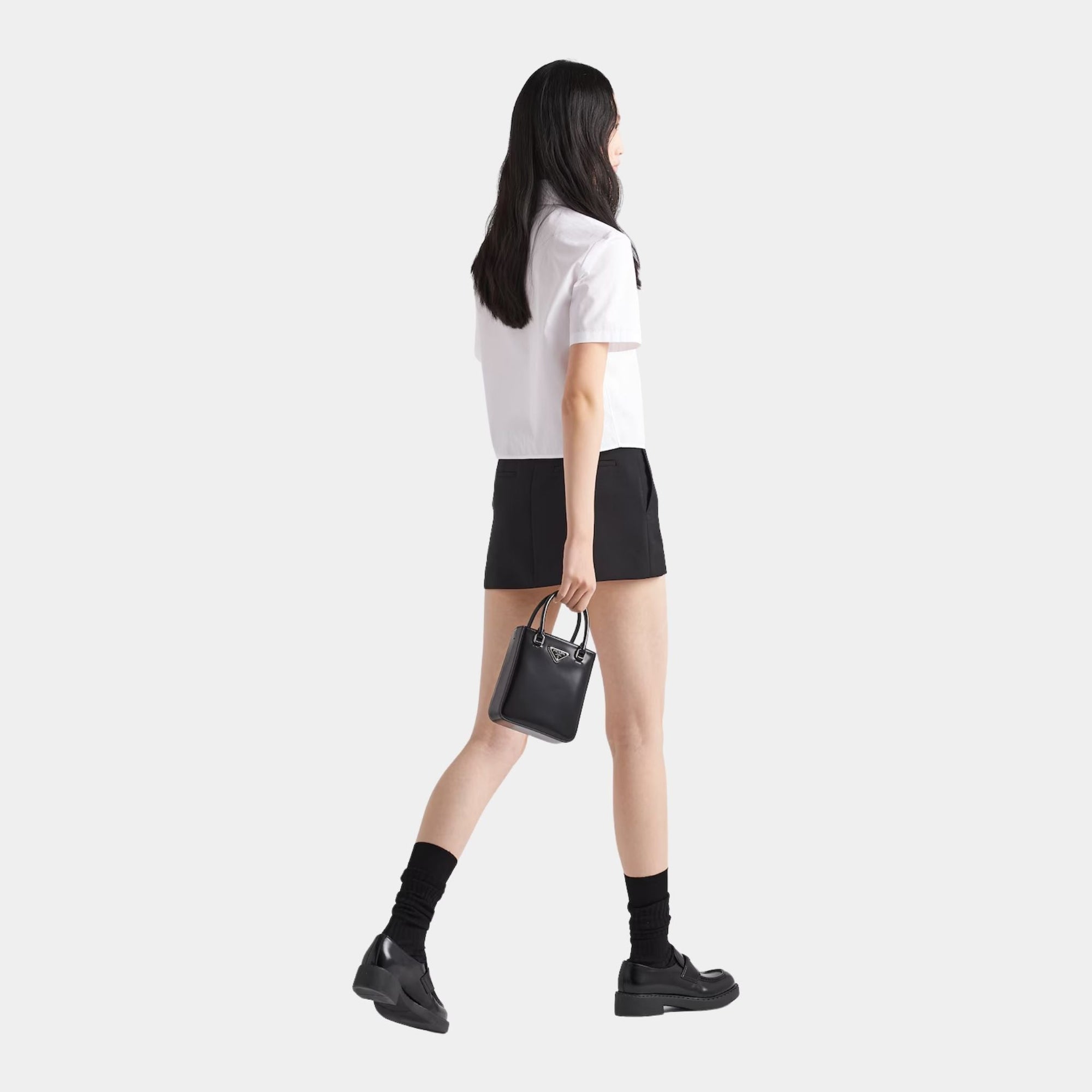 Оригінальна Cotton Cropped Short Sleeves White Poplin Shirt Prada – детальний вид