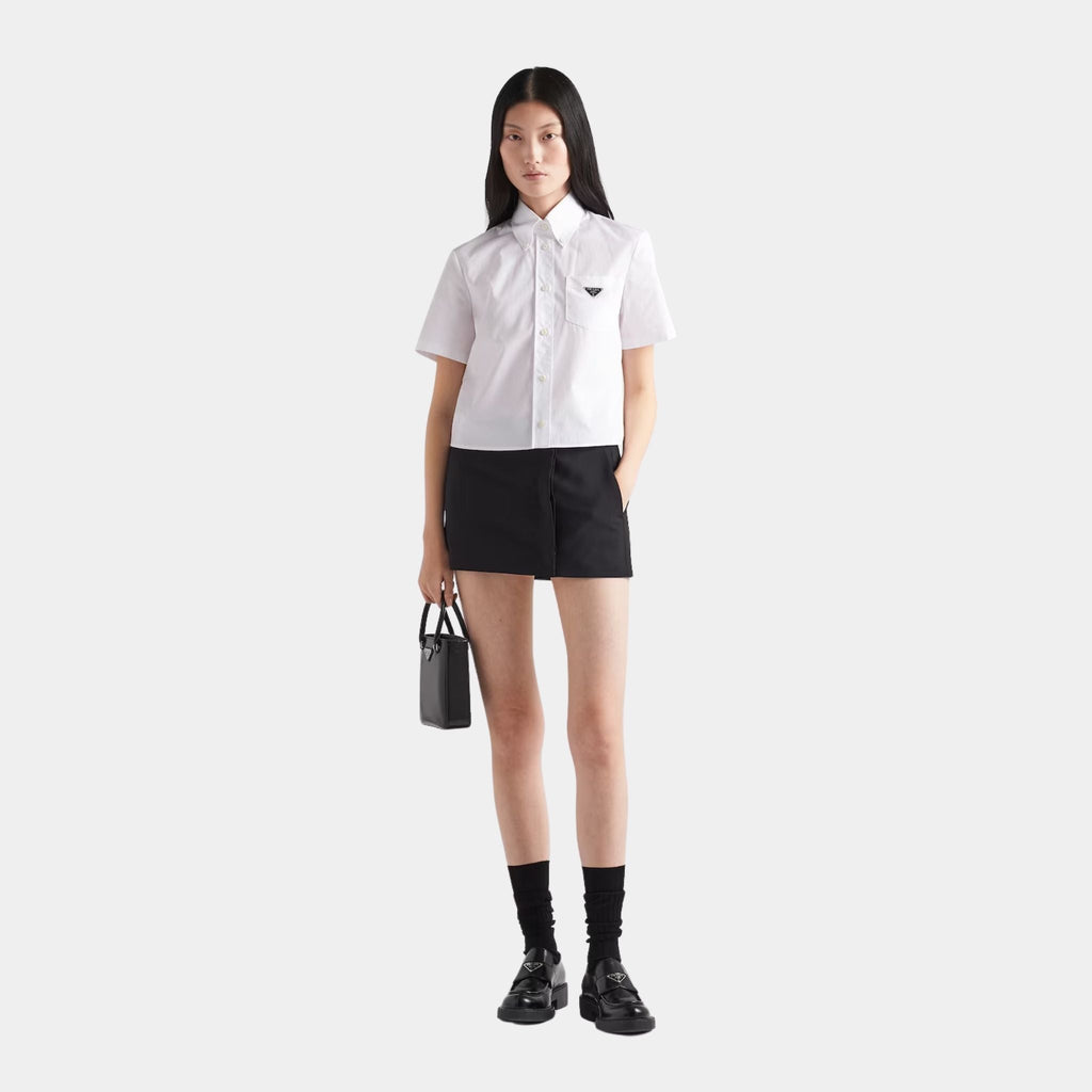 Оригінальна Cotton Cropped Short Sleeves White Poplin Shirt Prada – вид ззаду