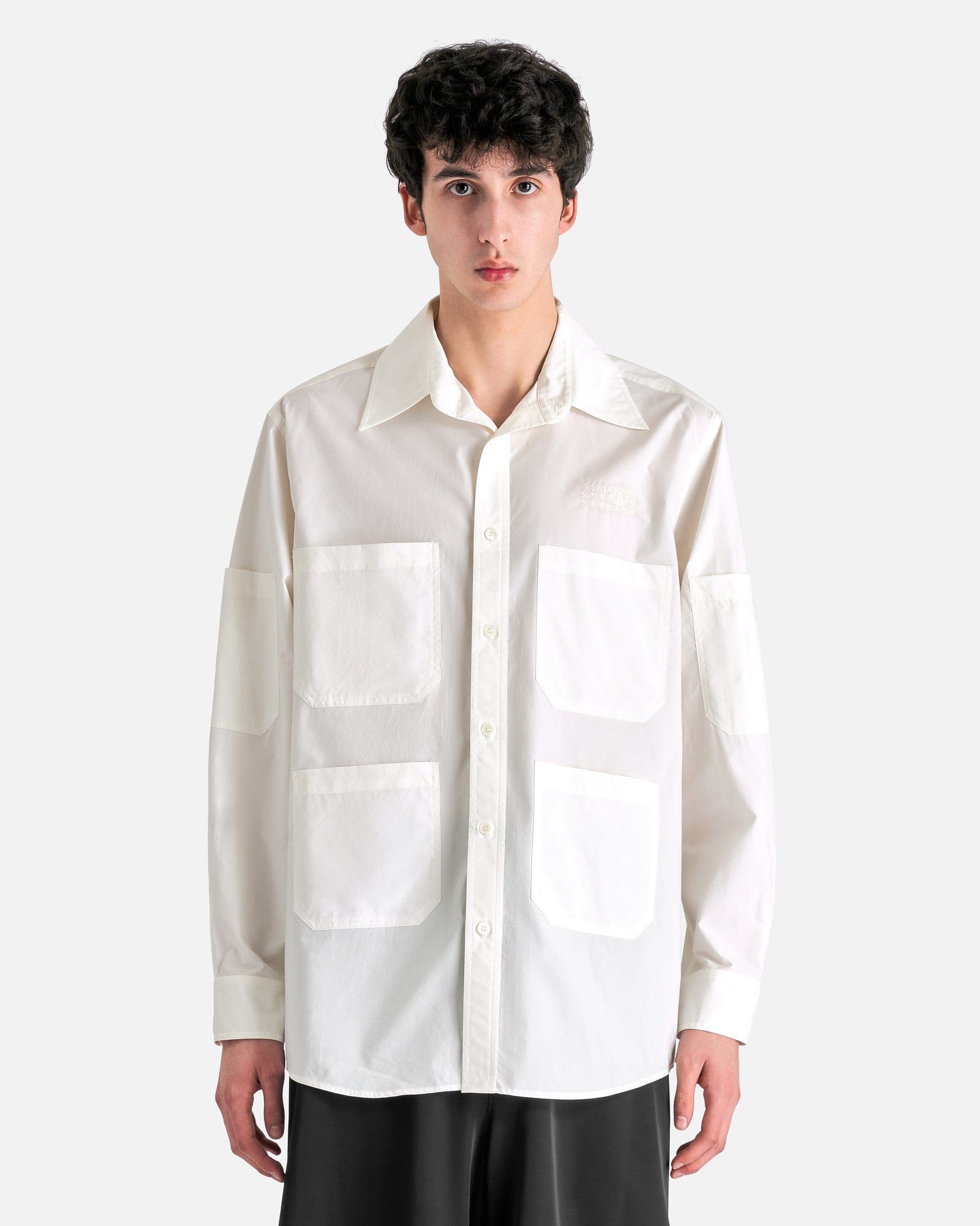 Cotton Poplin Pocket Shirt In Ivory Maison margiela – Гарантія оригінальності – боковий вид