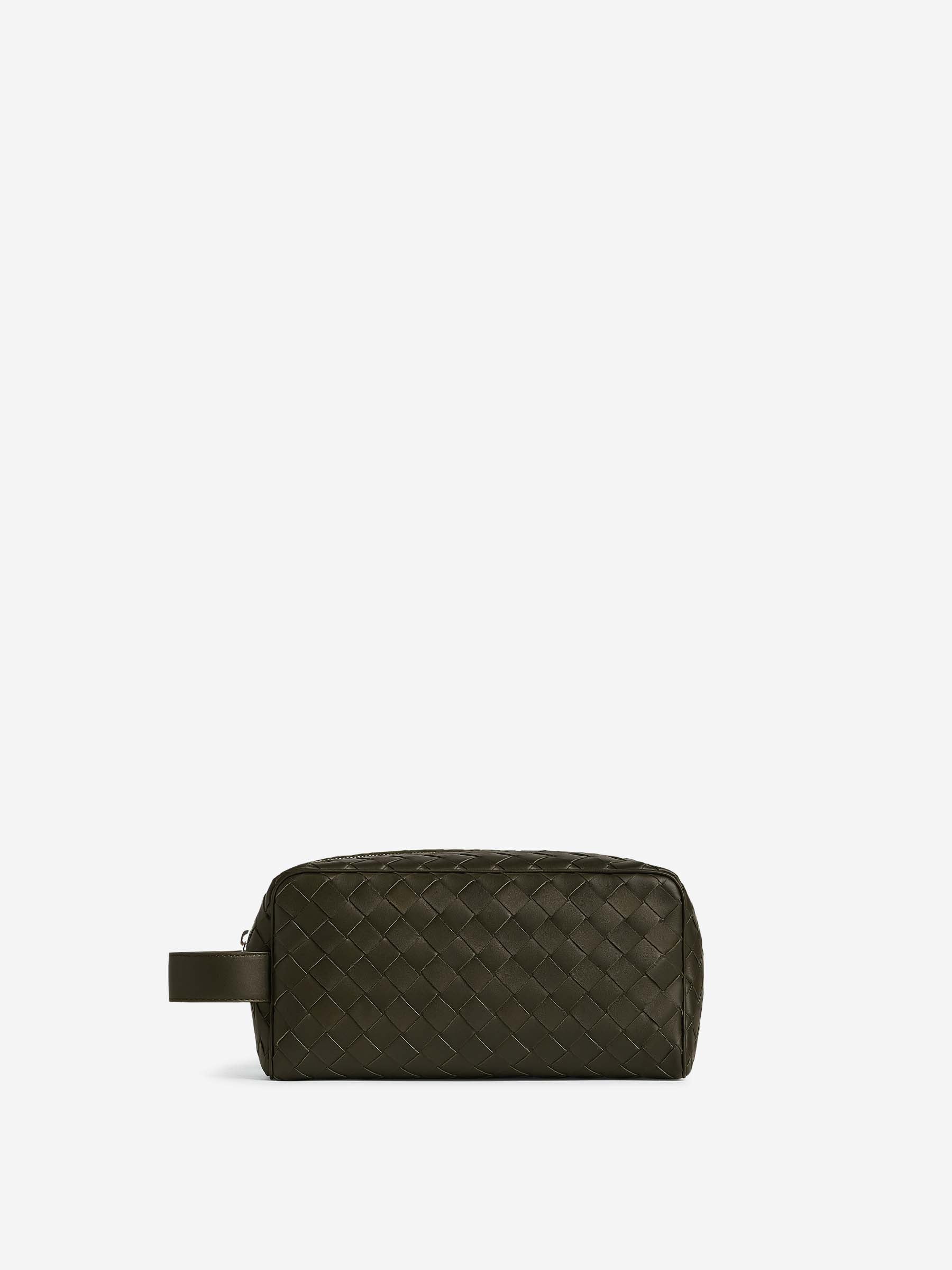 Intrecciato Leather Toiletry Bag Bottega veneta – Гарантія оригінальності – боковий вид