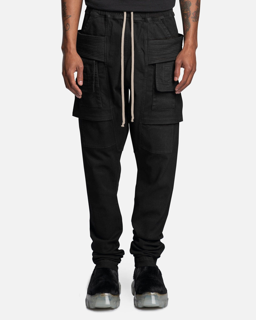 Denim Creatch Cargo Drawstring In Black Rick owens – Гарантія оригінальності – боковий вид
