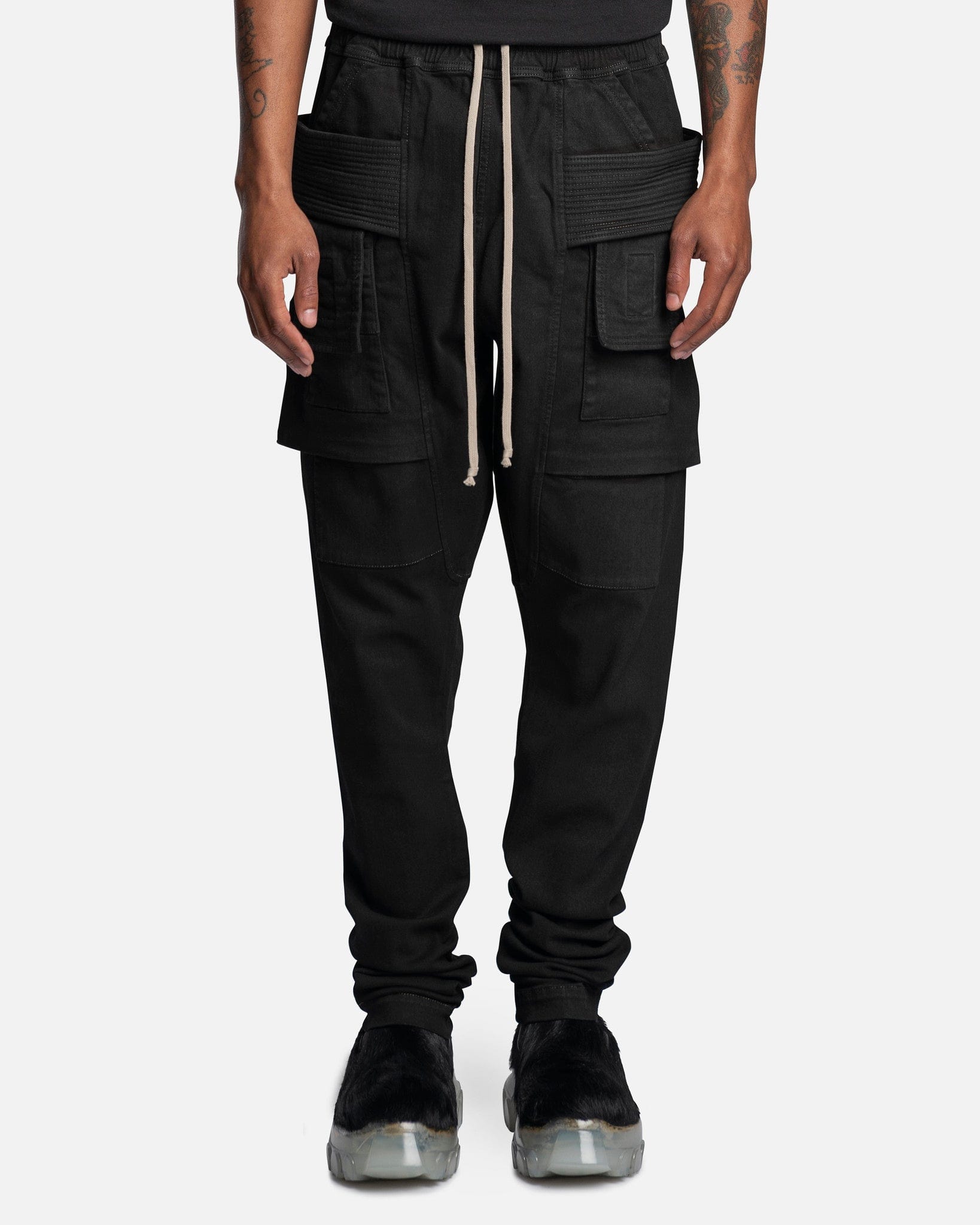Denim Creatch Cargo Drawstring In Black Rick owens – Гарантія оригінальності – боковий вид