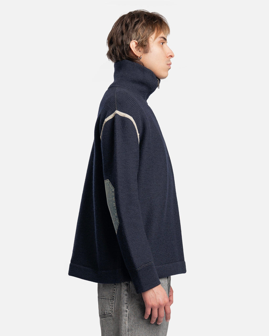 Denim Elbow Patch Pullover In Navy Maison margiela оригінал – Купити в Україні – вид ззаду
