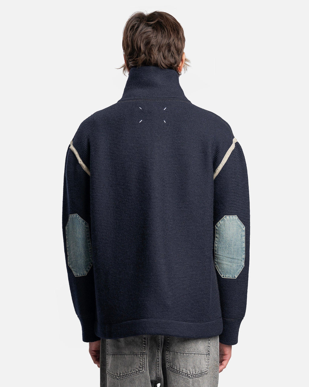 Denim Elbow Patch Pullover In Navy Maison margiela оригінал – Купити в Україні – детальний вид