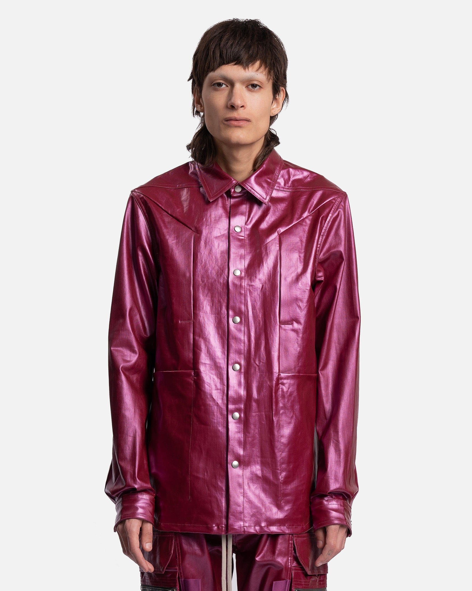 Denim Fogpocket Outershirt In Fuchsia Rick owens оригінал – Купити в Україні – боковий вид