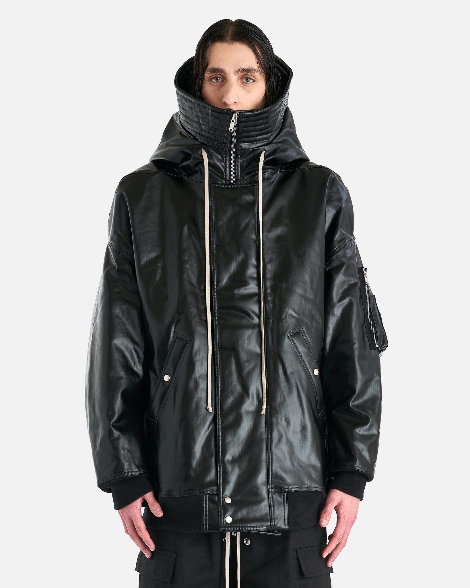 Denim Hooded Long Bomber In Black Rick owens – Гарантія оригінальності – боковий вид