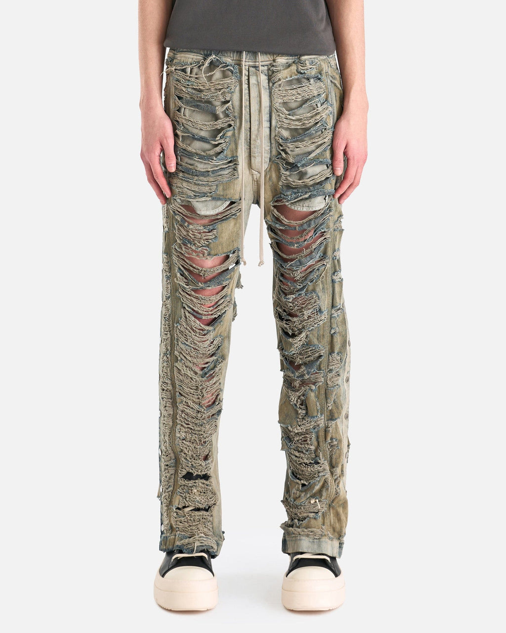 Denim Pusher Pants In Mineral Pearl Shredded Rick owens оригінал – Купити в Україні – боковий вид