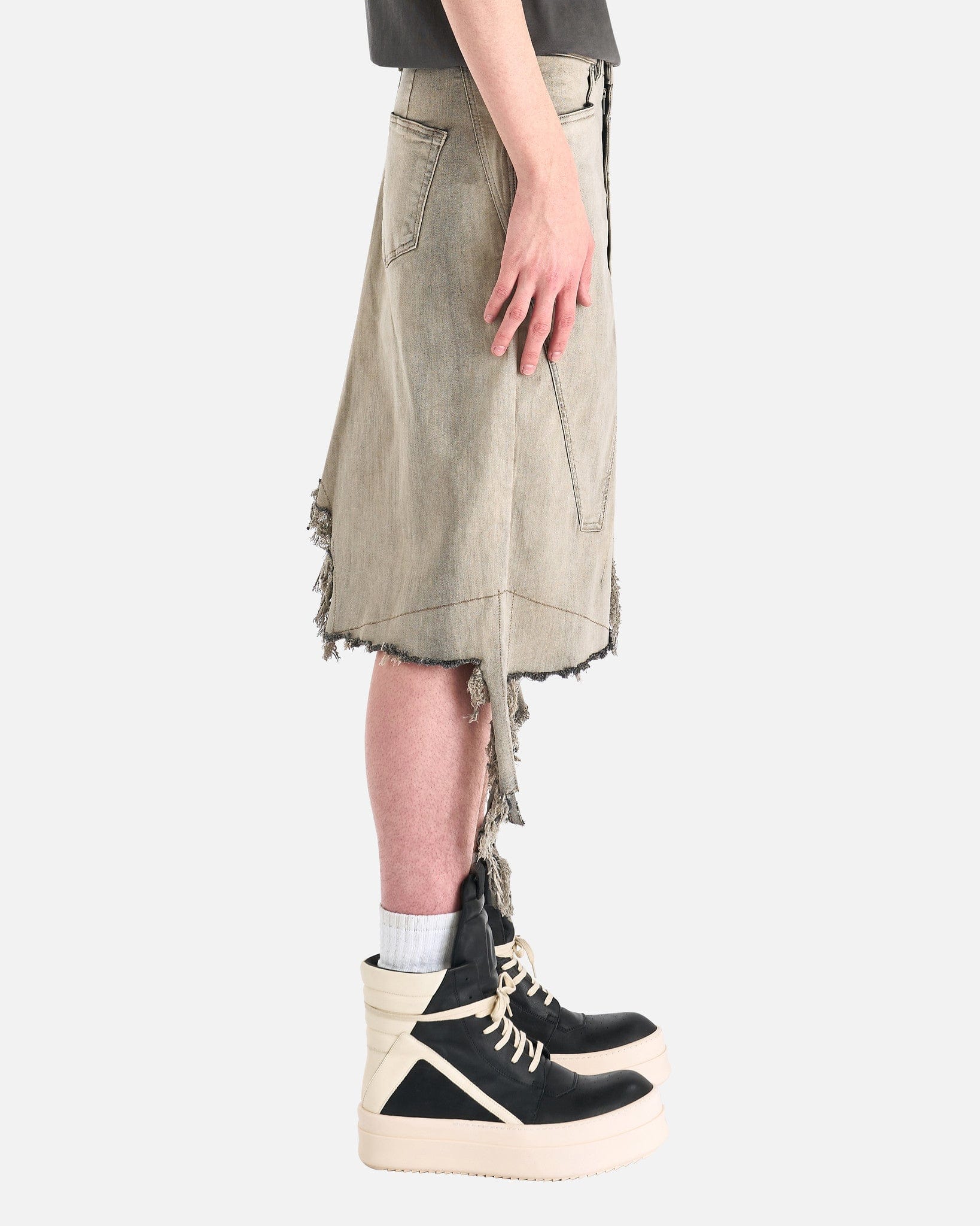 Denim Silvered Skirt In Mineral Fringed Rick owens оригінал – Купити в Україні – вид ззаду