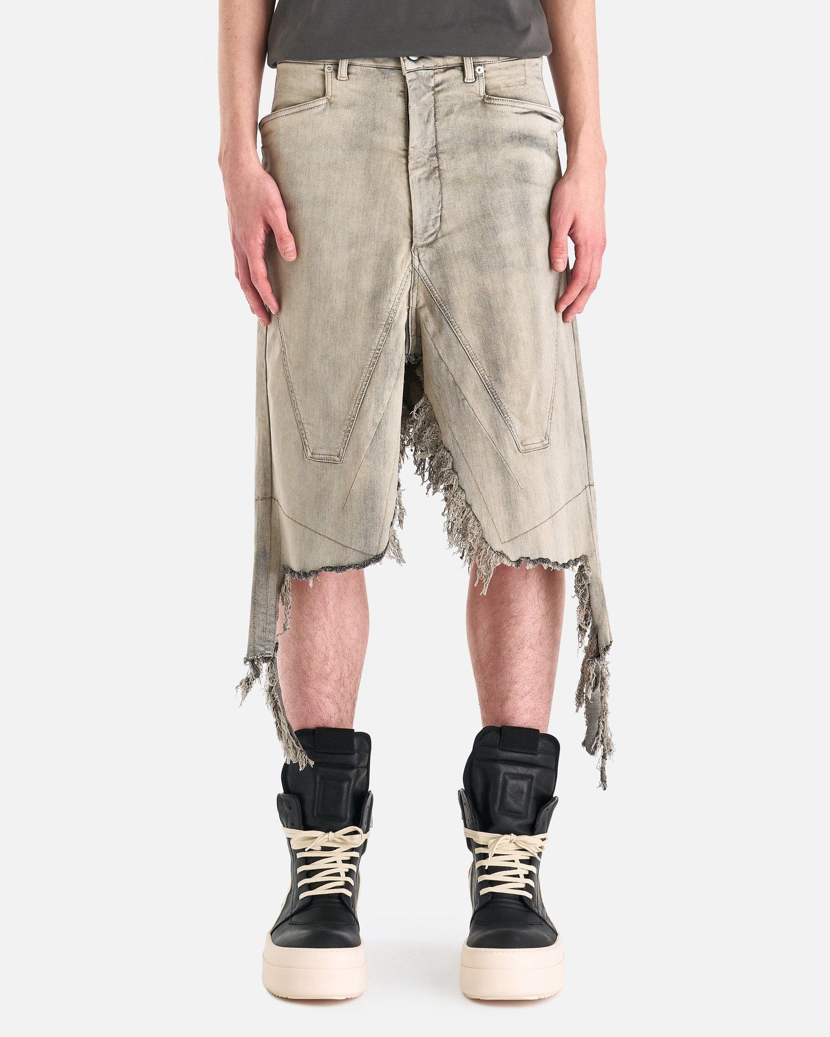 Denim Silvered Skirt In Mineral Fringed Rick owens оригінал – Купити в Україні – боковий вид
