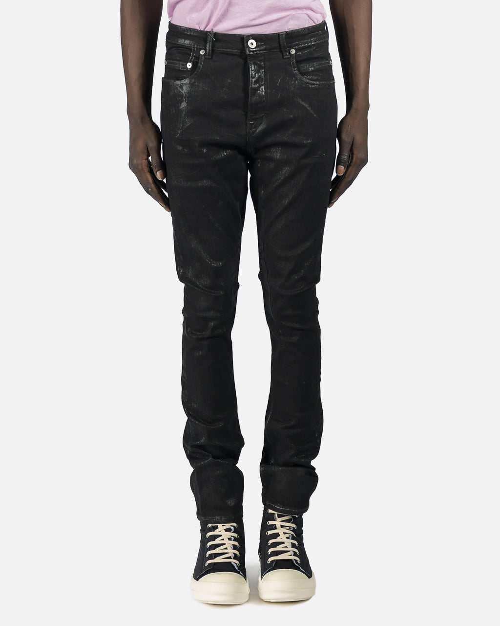 Detroit Cut Denim In Black Foil Rick owens – Гарантія оригінальності – боковий вид