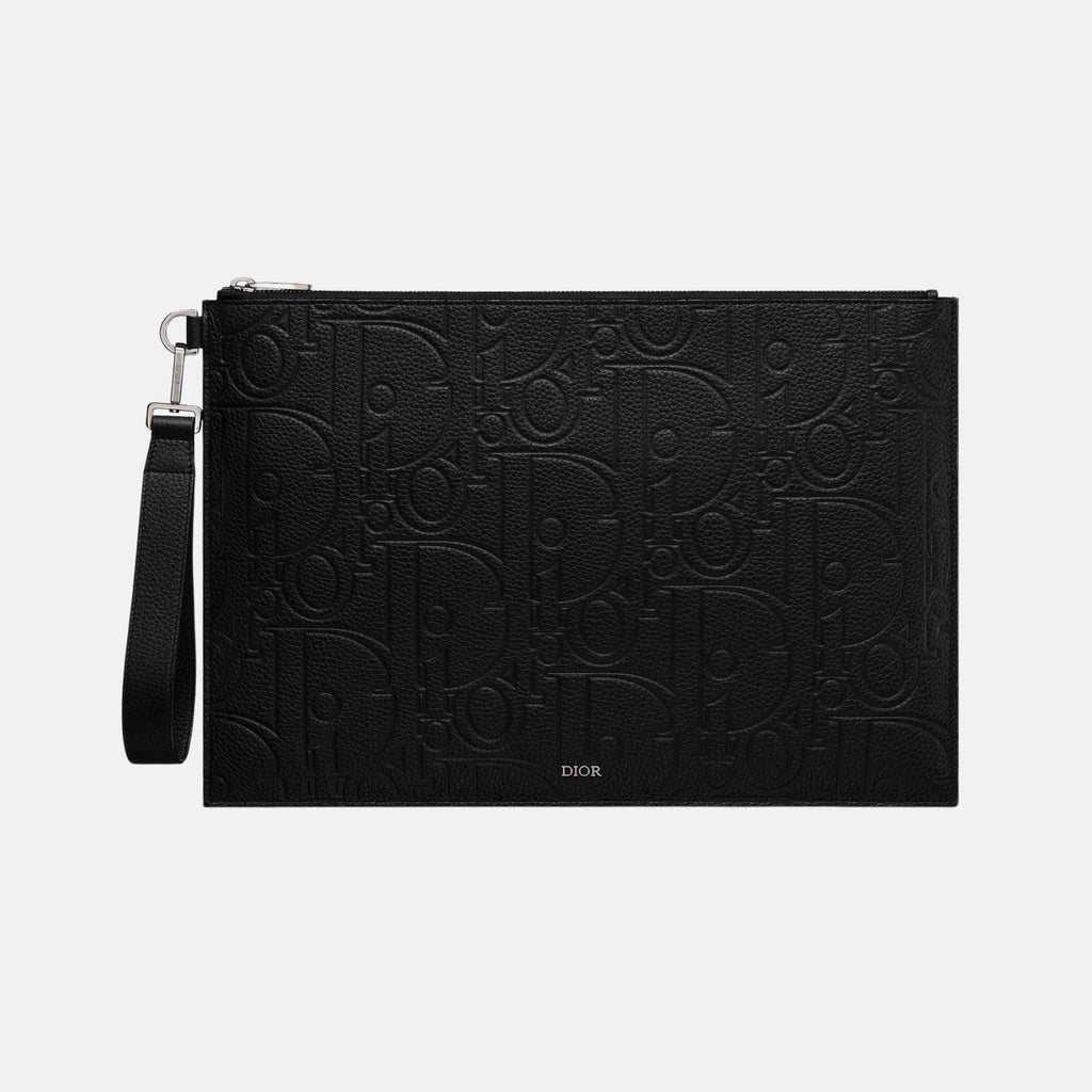 A4 Pouch Black Dior Gravity Leather And Black Grained Calfskin Dior – Гарантія оригінальності – боковий вид