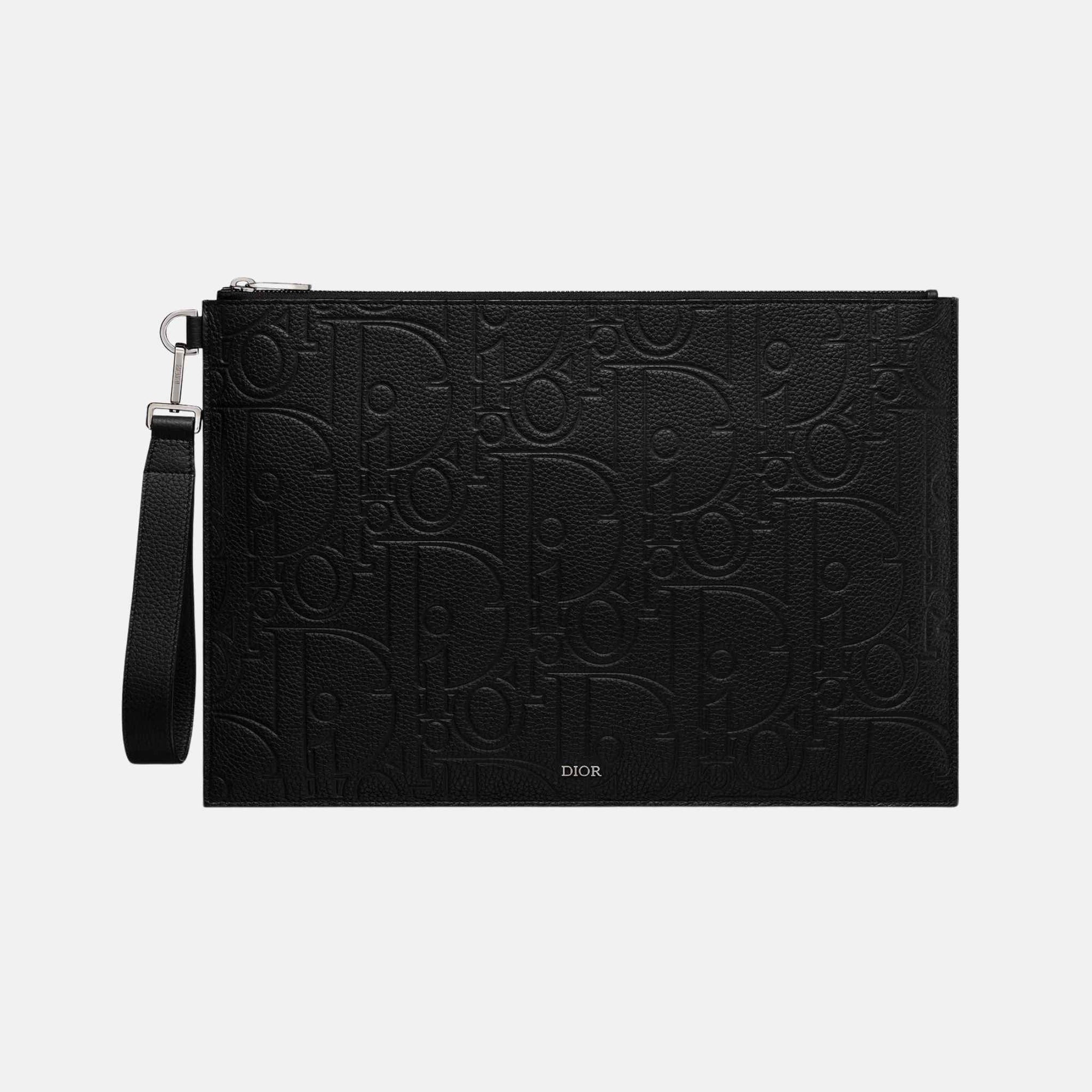 A4 Pouch Black Dior Gravity Leather And Black Grained Calfskin Dior – Гарантія оригінальності – боковий вид