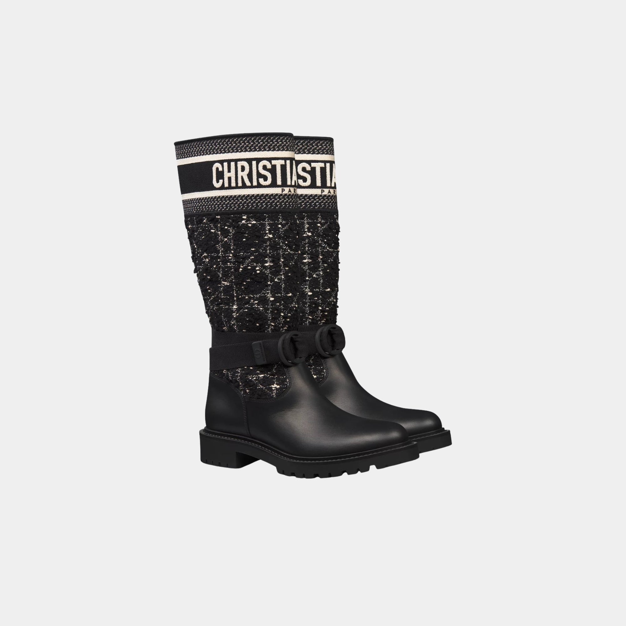D Major Boot Cannage Tweed And Black Calfskin Dior – Гарантія оригінальності – вид ззаду