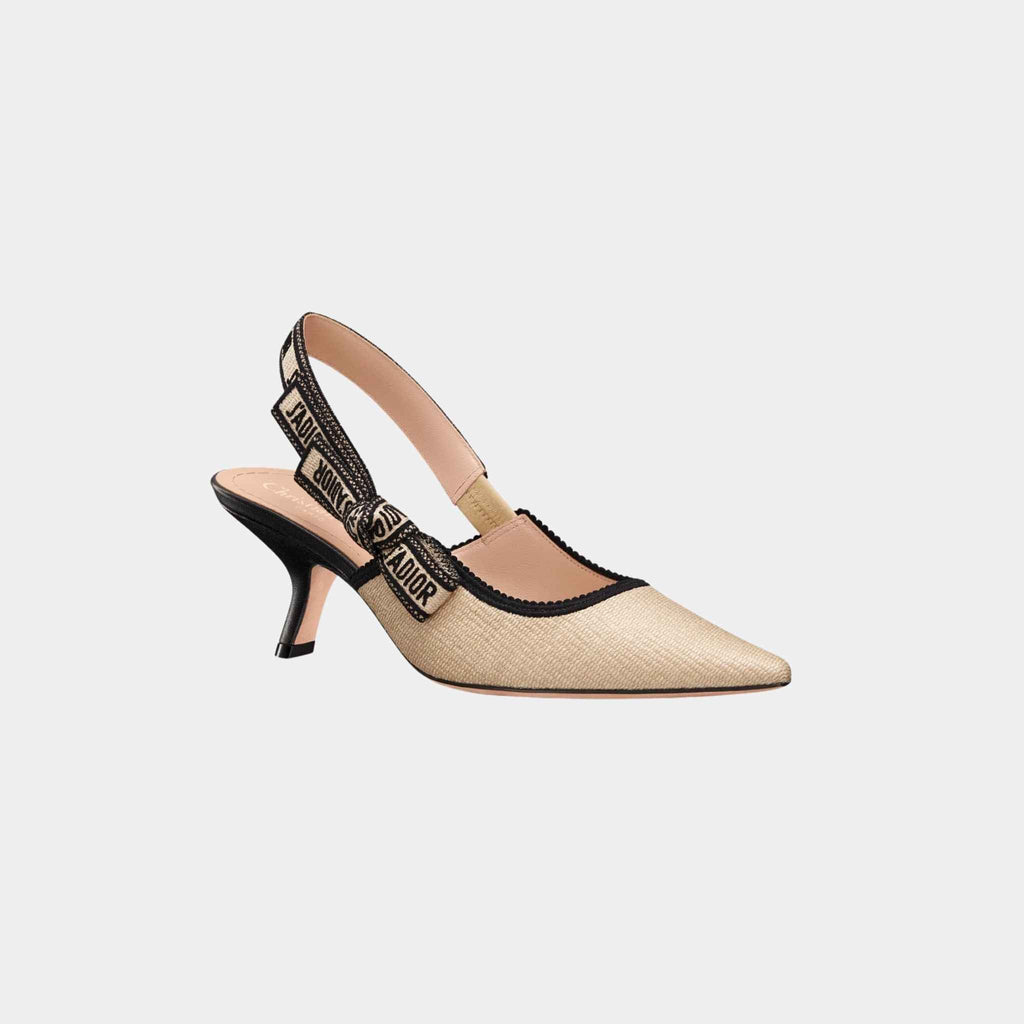 Оригінальна Jadior Slingback Pump Heels Natural Raffia And Black Dior – боковий вид