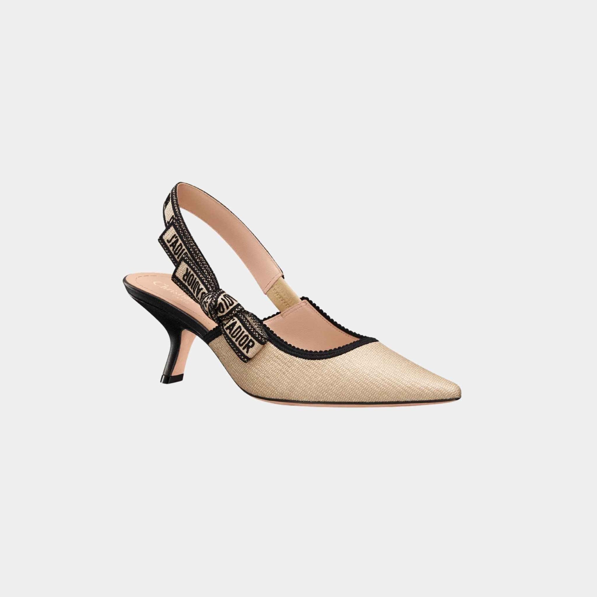 Оригінальна Jadior Slingback Pump Heels Natural Raffia And Black Dior – боковий вид