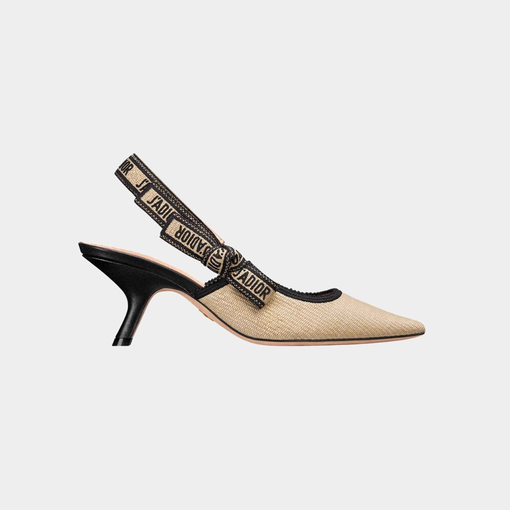 Оригінальна Jadior Slingback Pump Heels Natural Raffia And Black Dior – вид ззаду